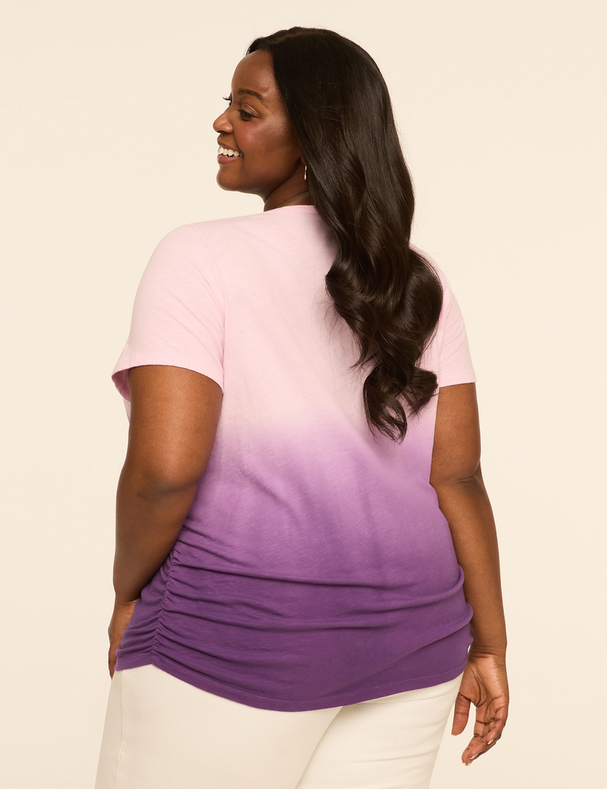 Short-Sleeve V-Neck Side-Ruched Tee