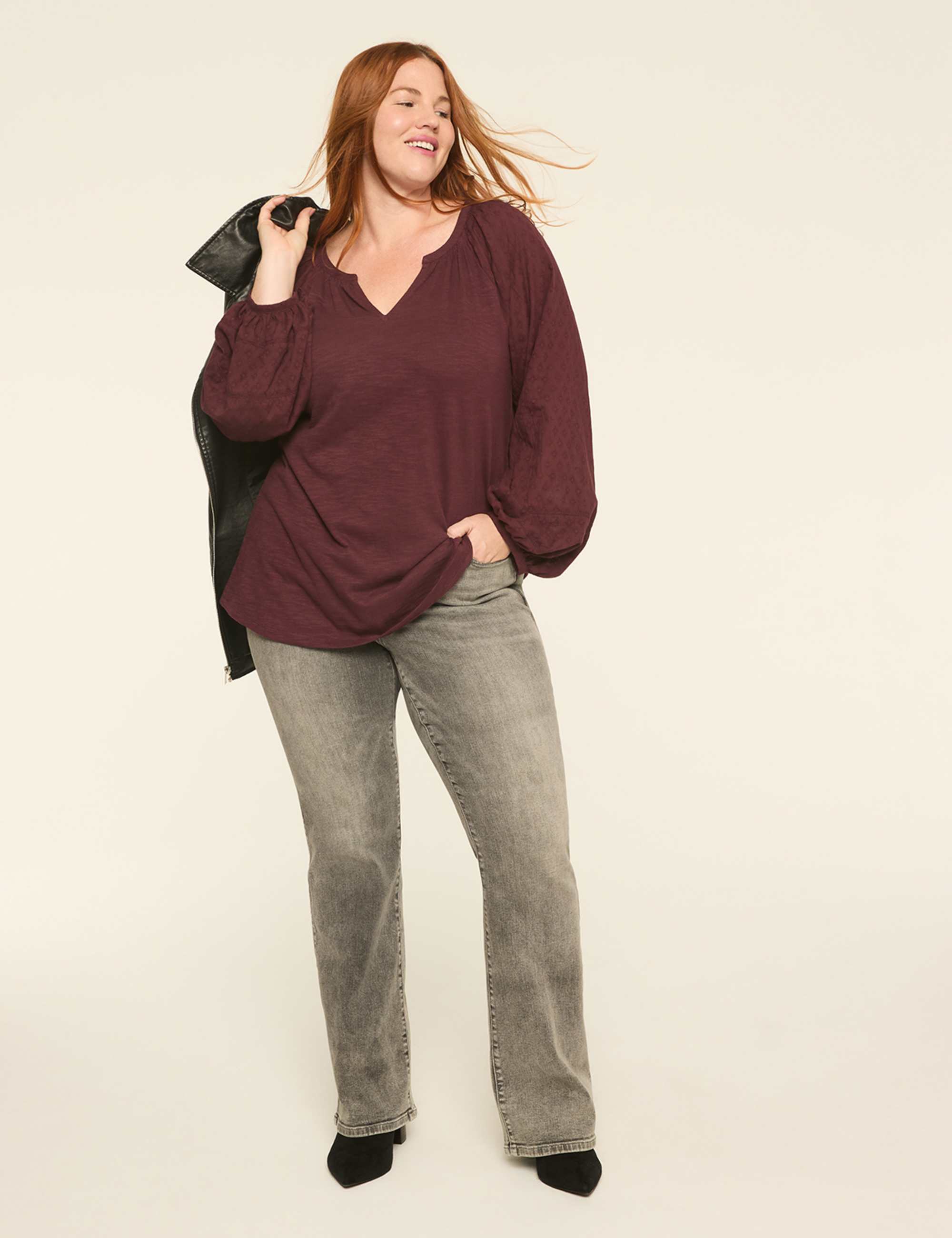 Knit & Woven Jacquard 3/4-Sleeve Top