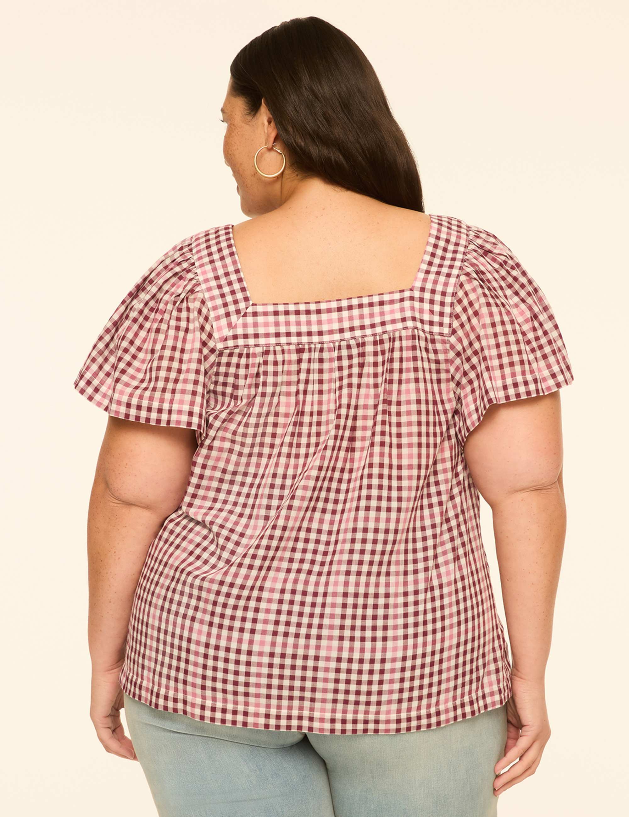 Swing Flutter-Sleeve Square-Neck Blouse