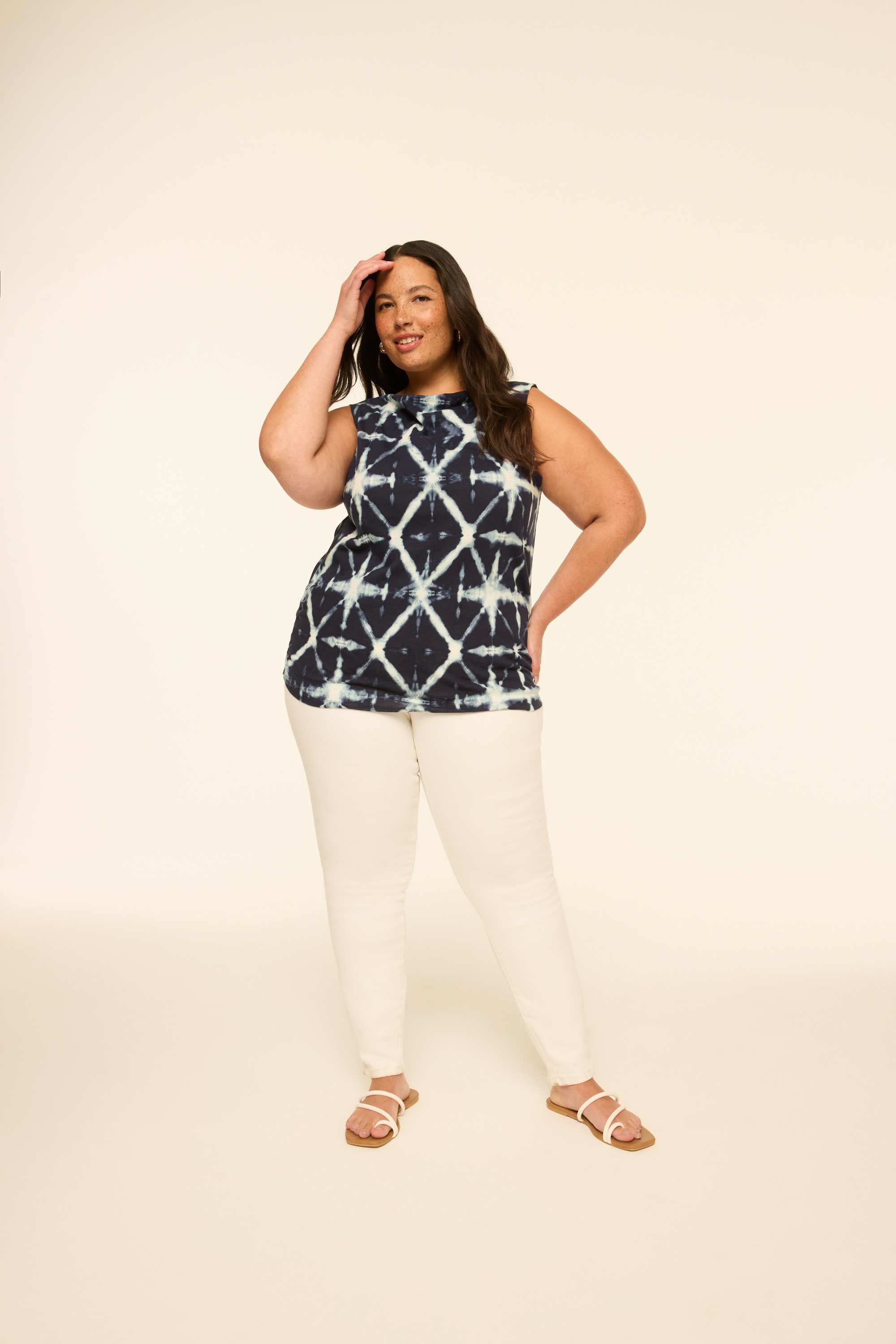 Sleeveless Boatneck Side-Ruched Top