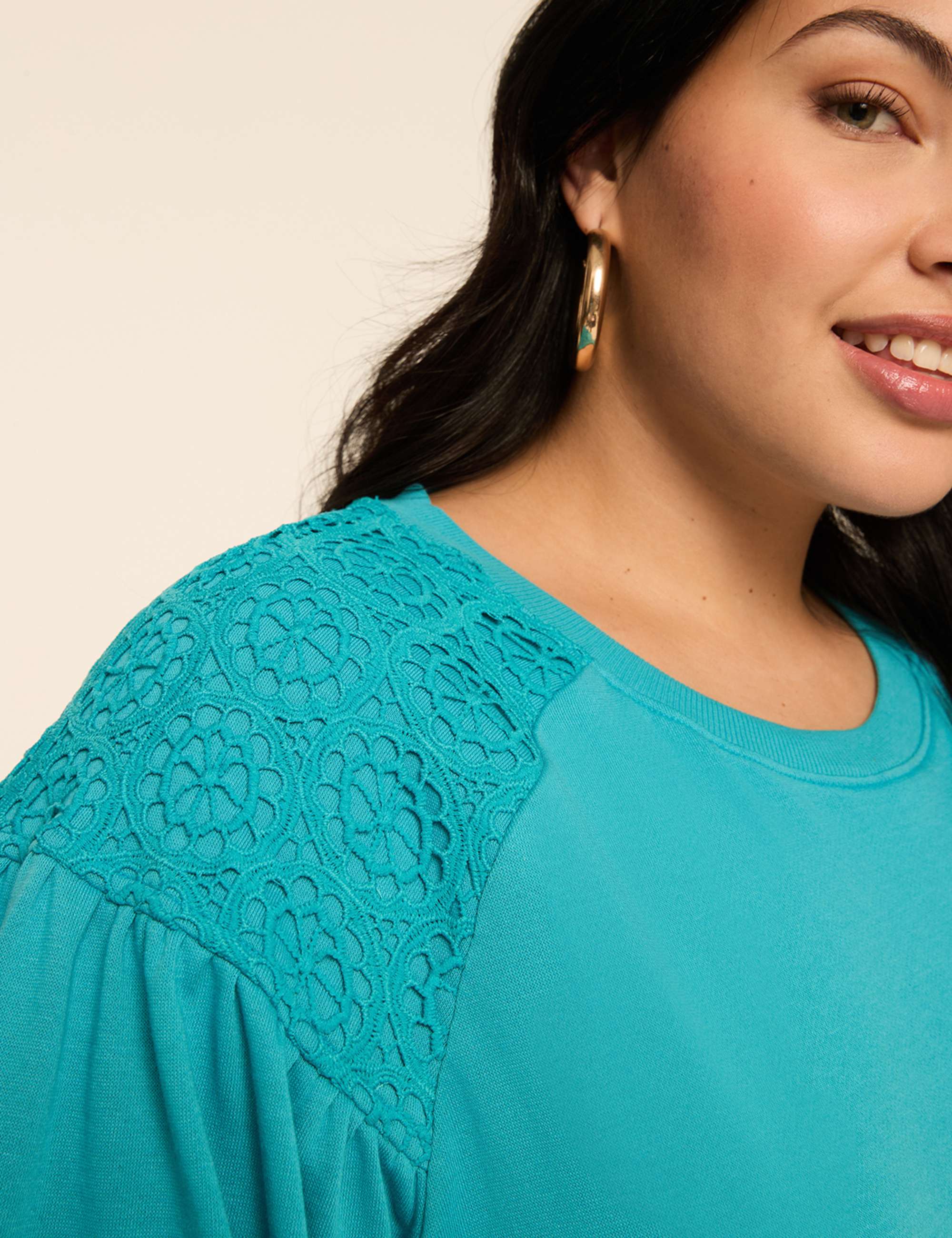 French Terry Crochet-Detail Sweatshirt