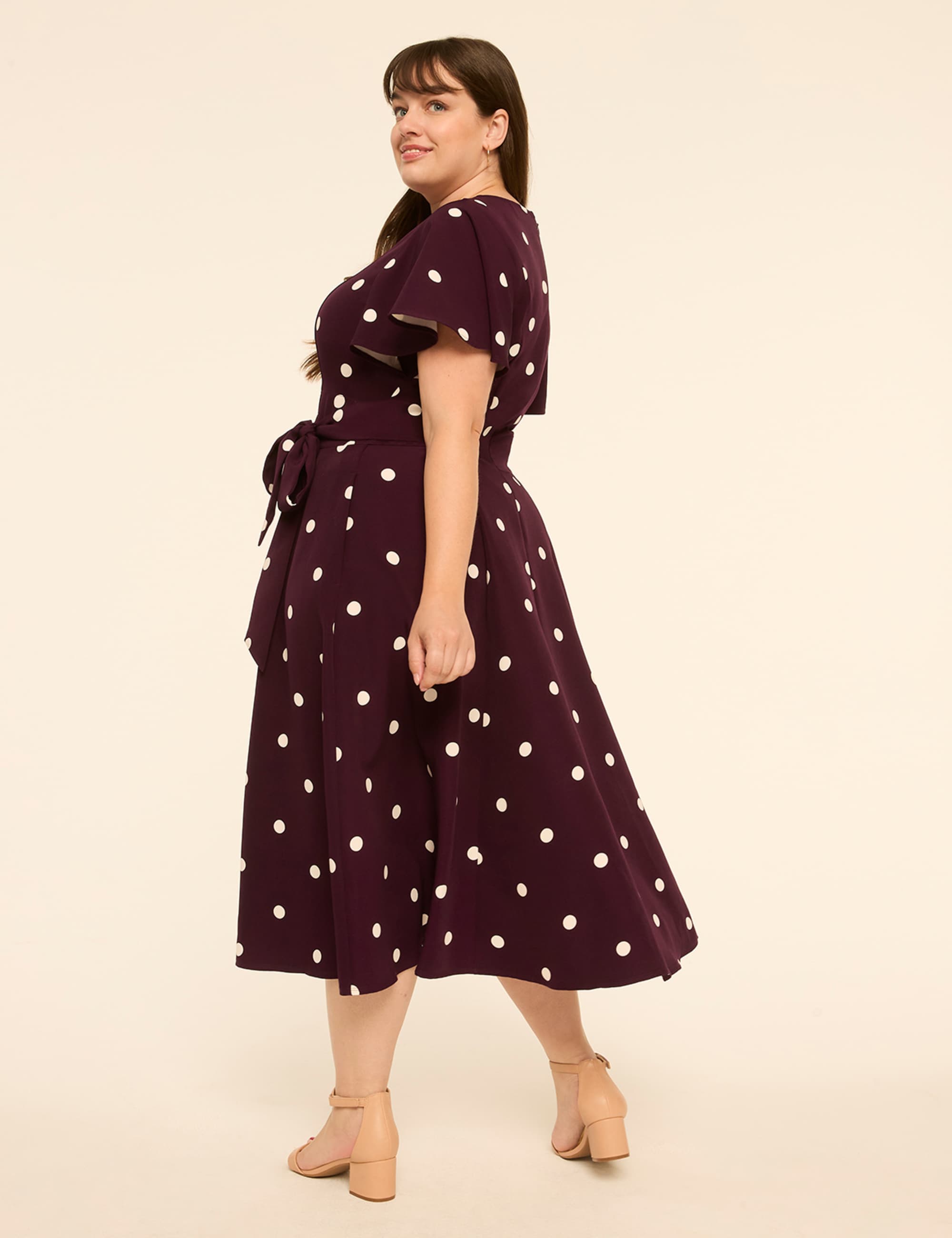 Lena Flutter-Sleeve V-Neck Midi Dress