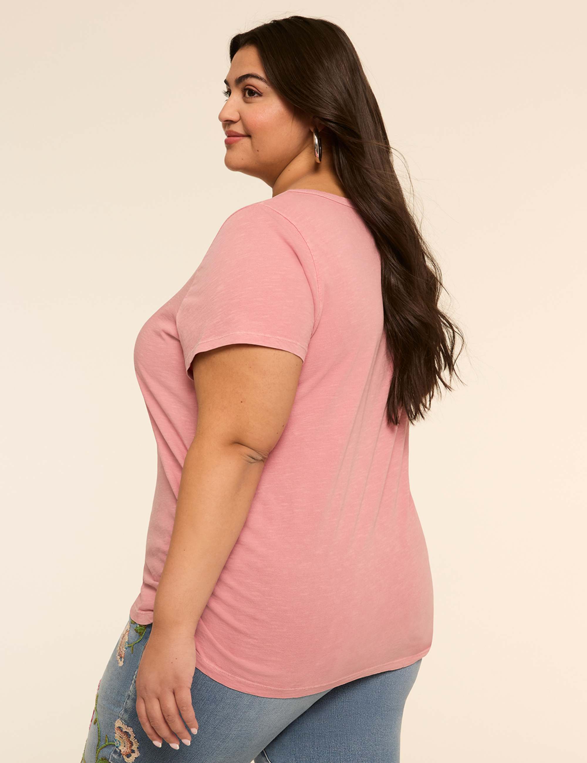 Short-Sleeve V-Neck Side-Ruched Tee