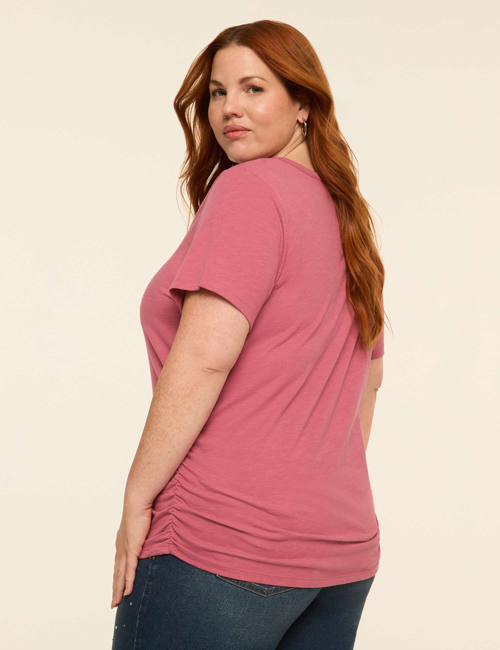 Short-Sleeve V-Neck Side-Ruched Tee