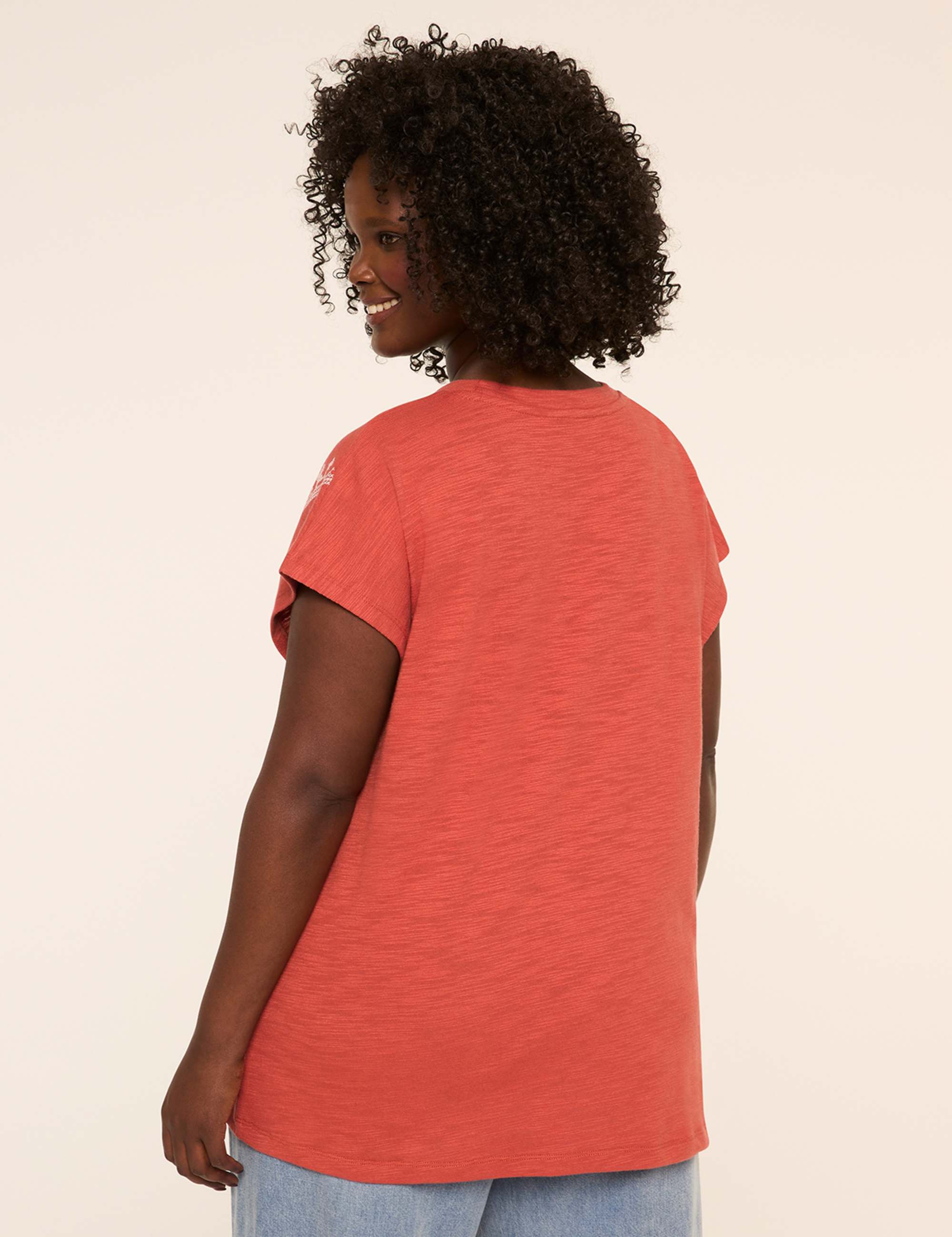 Embroidered Dolman-Sleeve Crew-Neck Top