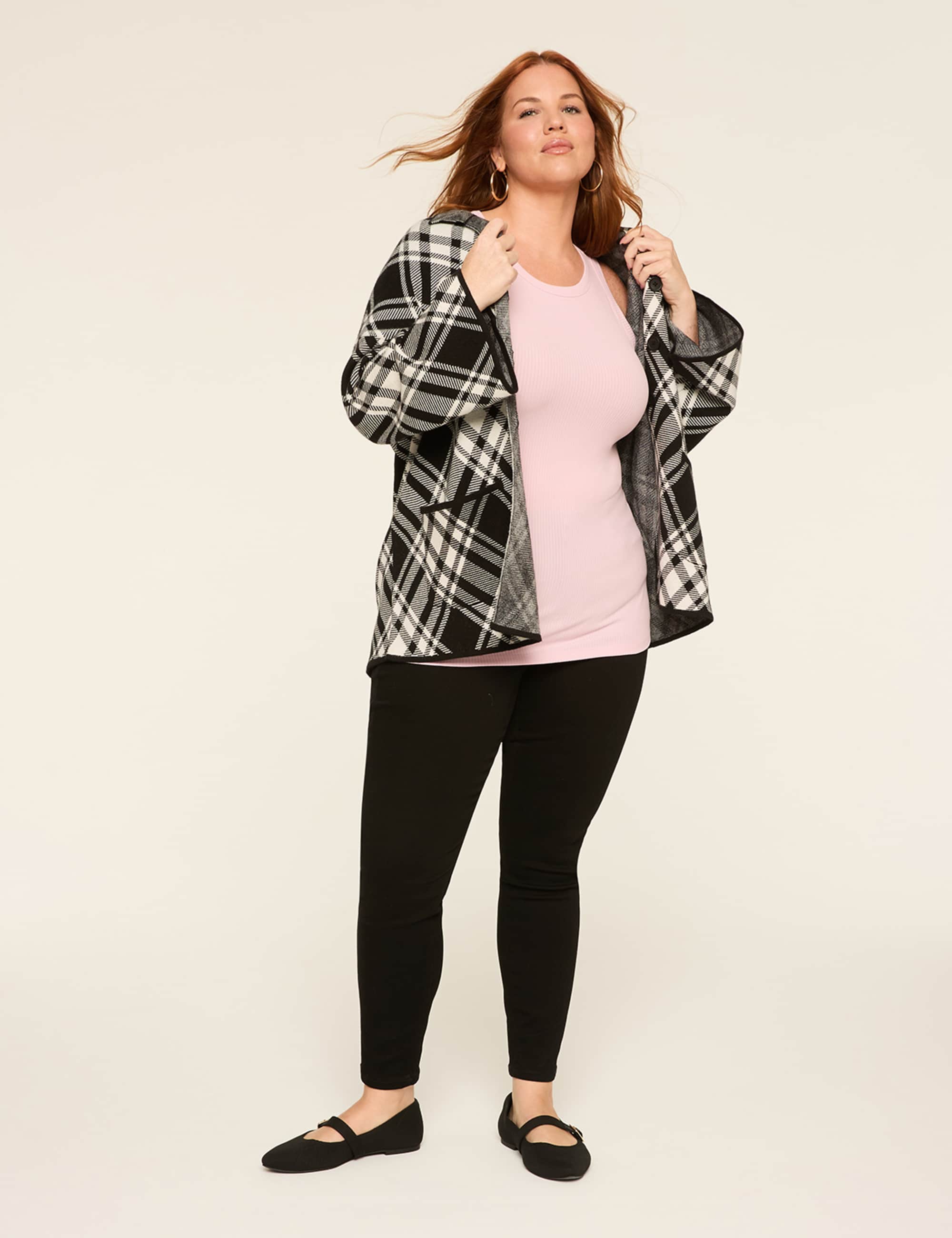Plaid Button-Front Sweater Jacket