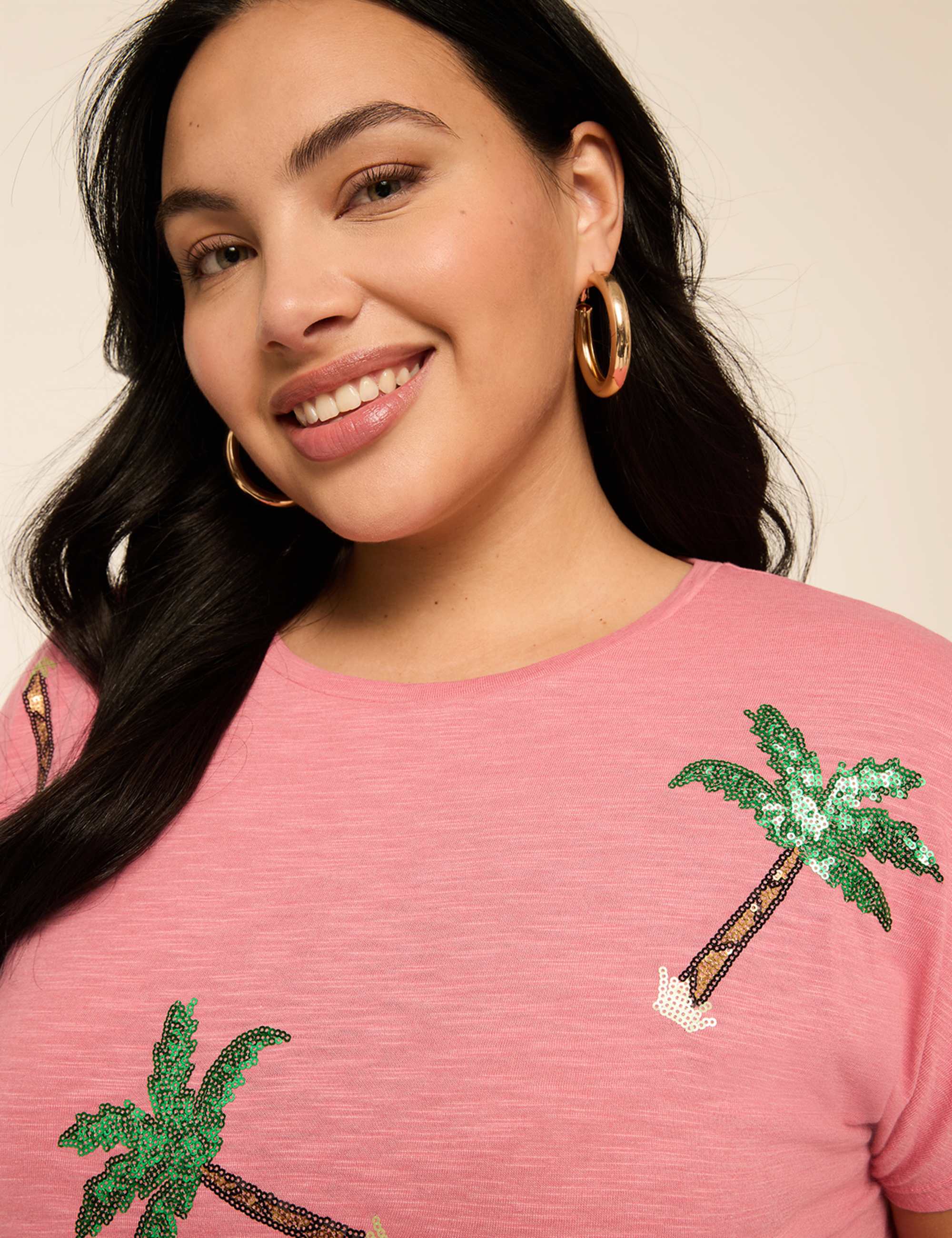 Sequin Palm Trees Graphic Tee