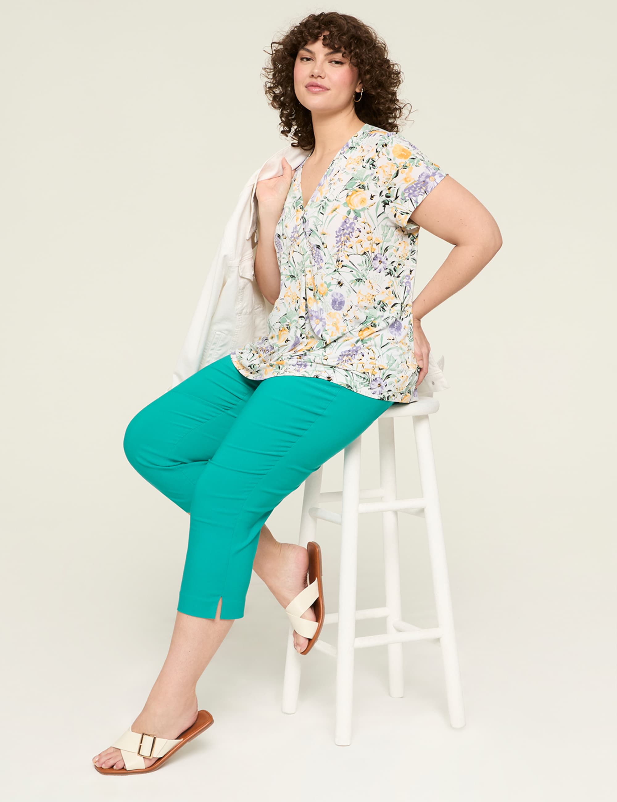 Cap-Sleeve Pleat-Front Top
