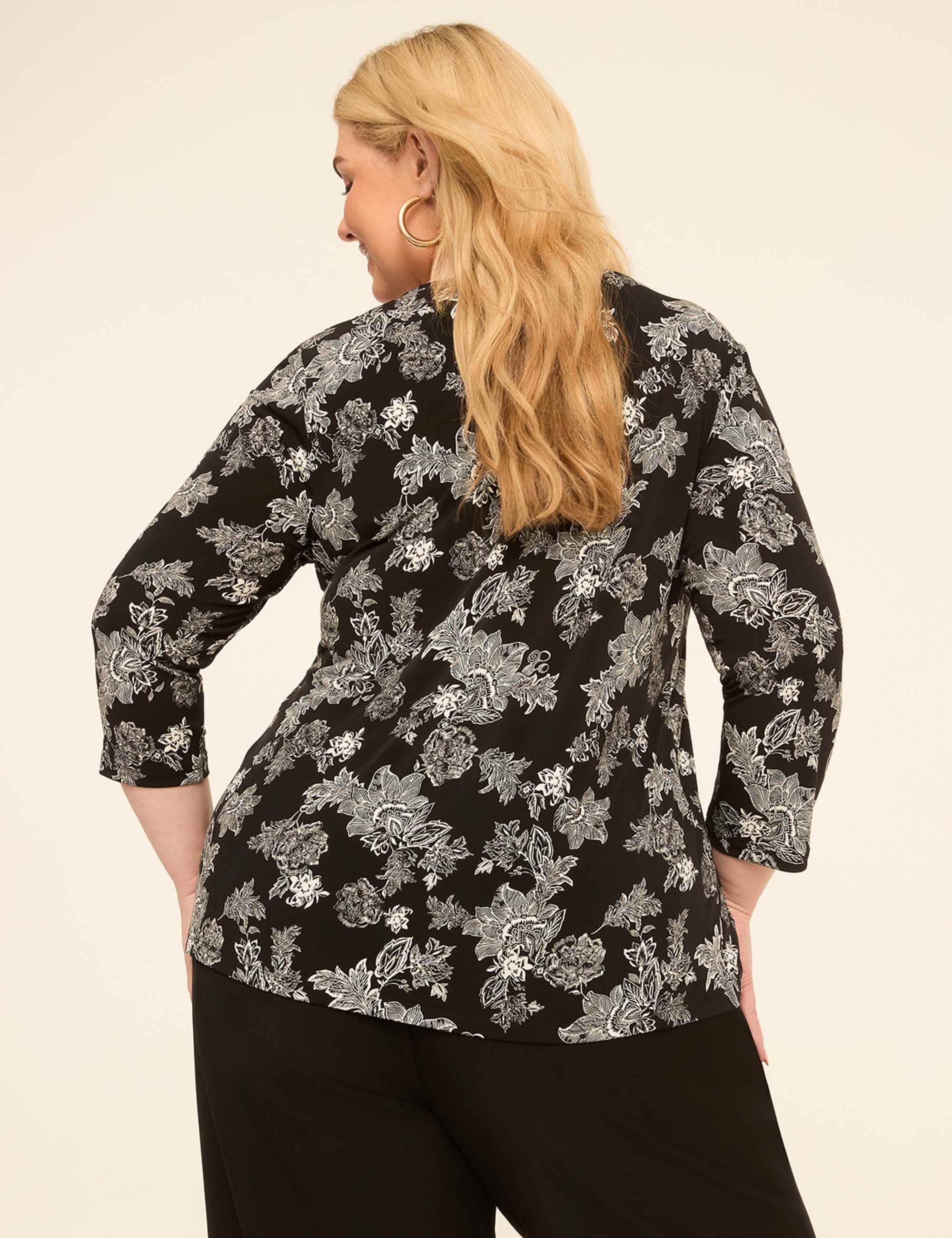 Swing 3/4-Sleeve Pleat-Front Top