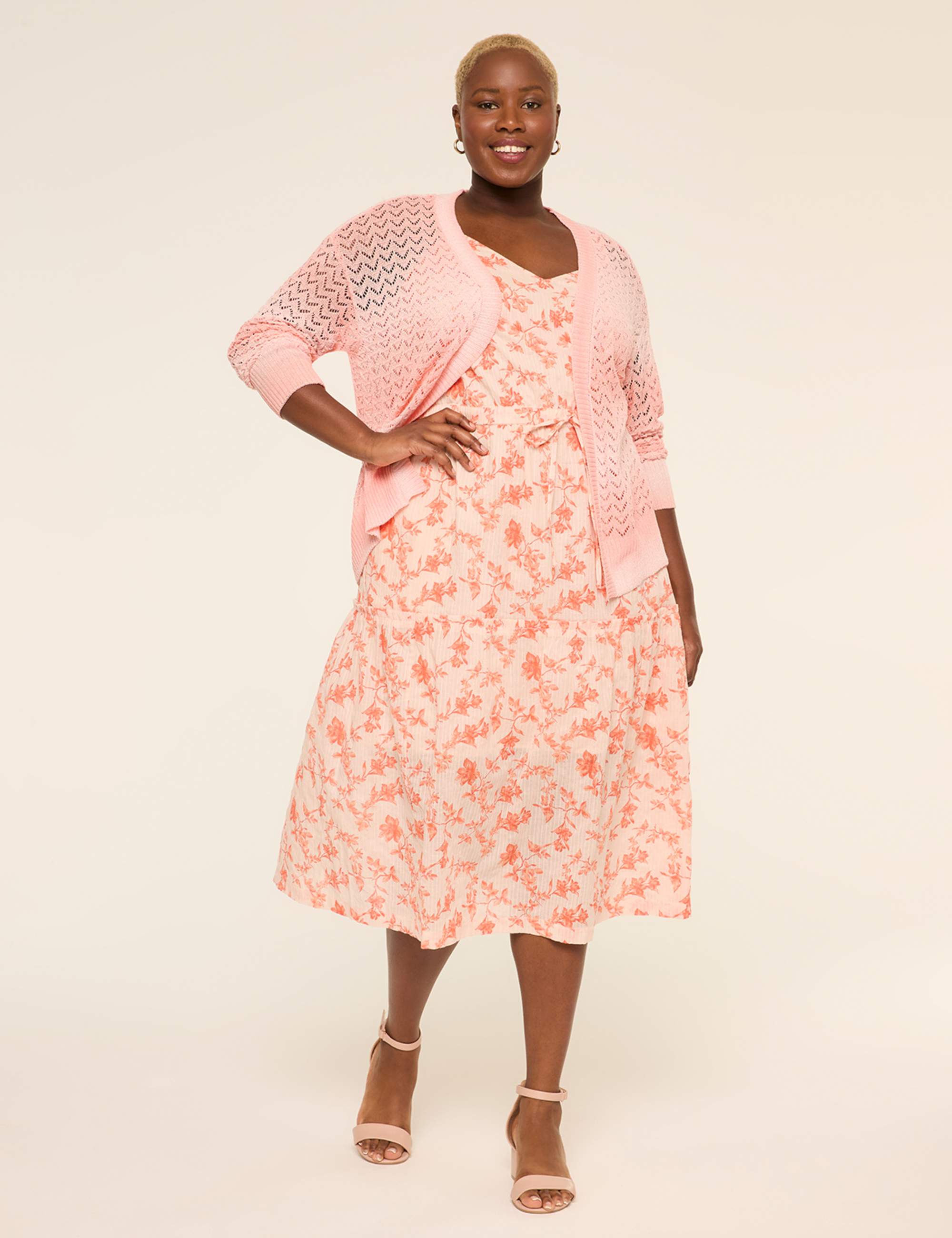 Pointelle-Stitched Open-Front Cardigan