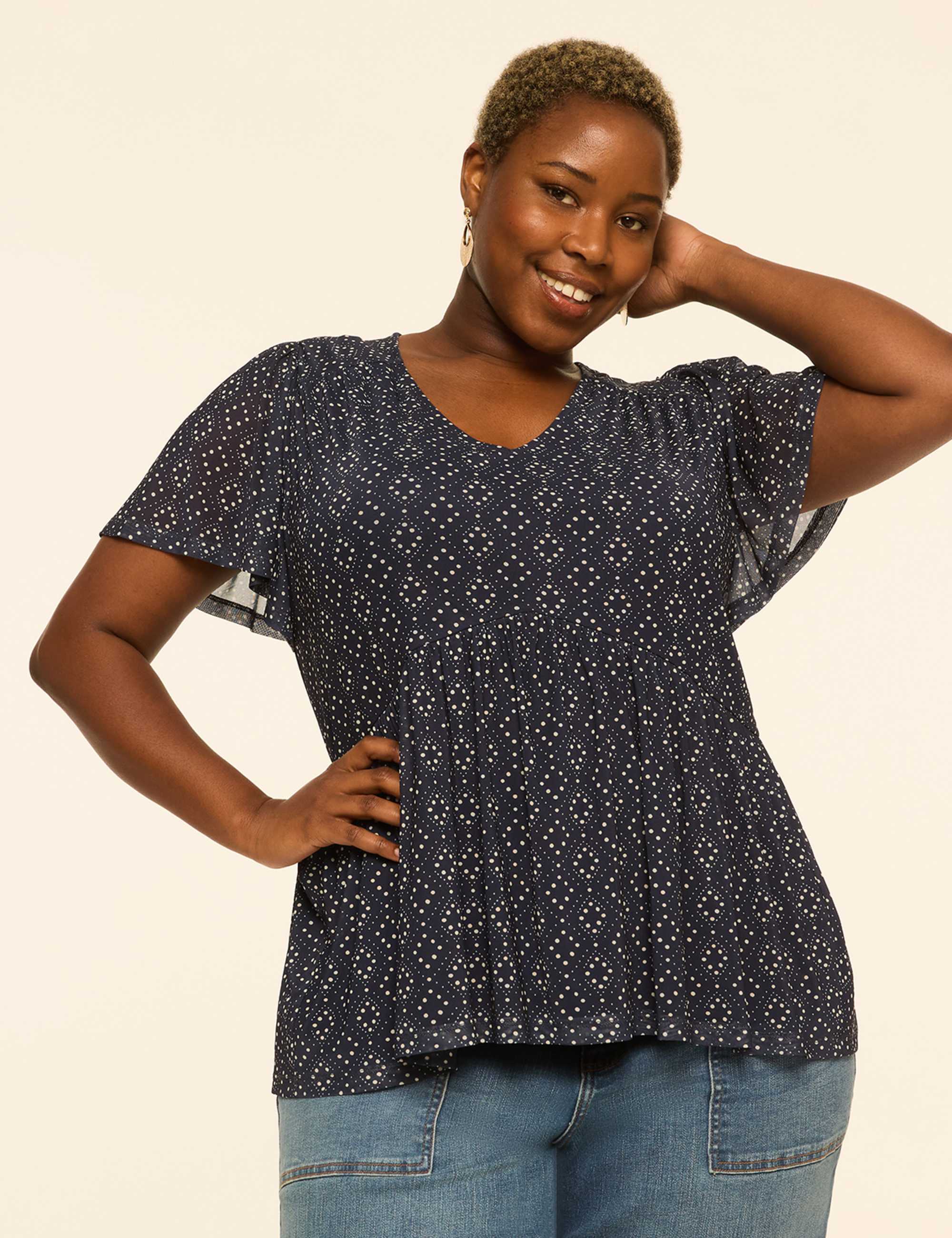 Flutter-Sleeve Mesh Peplum Top