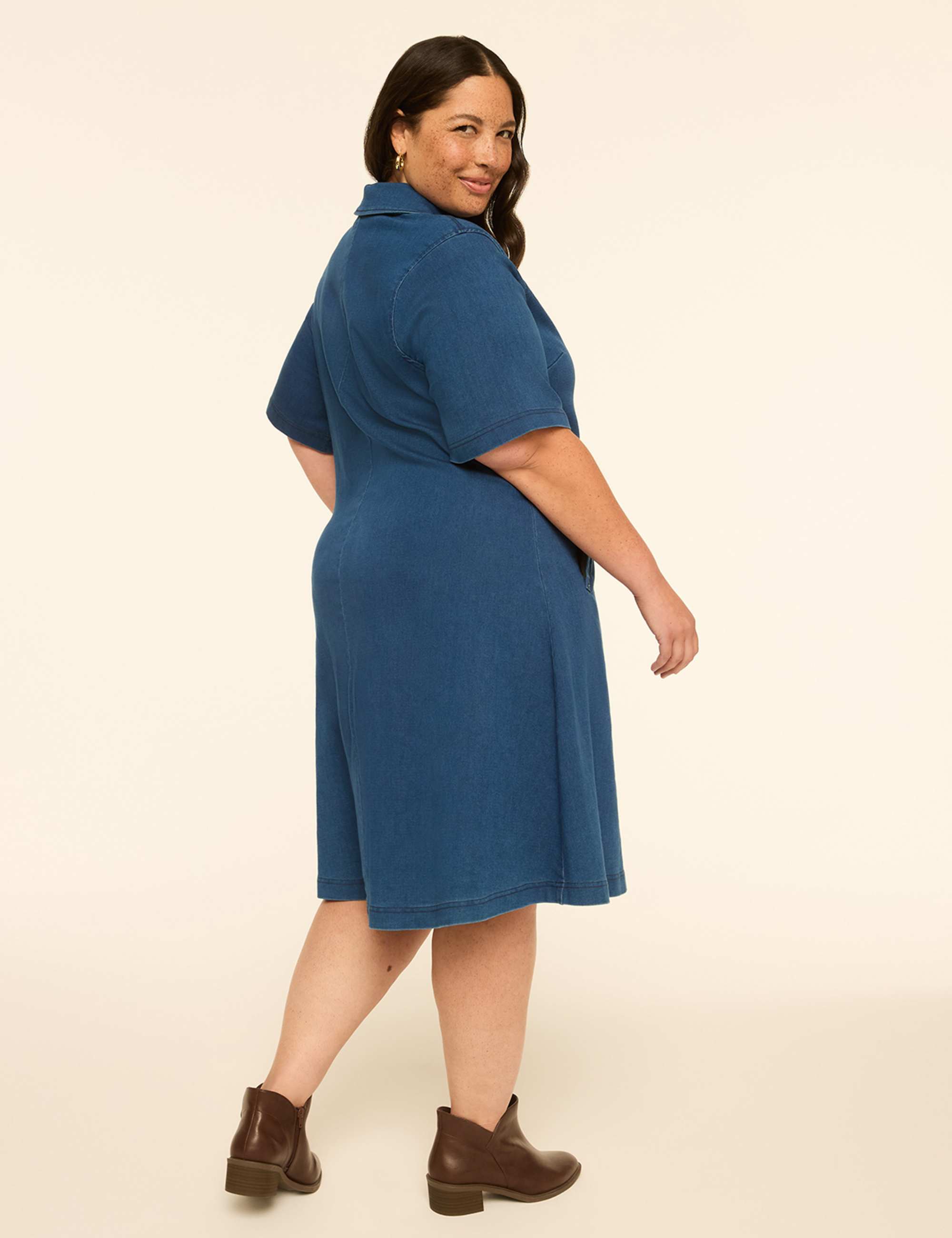 Knit Denim Collared Short Dress