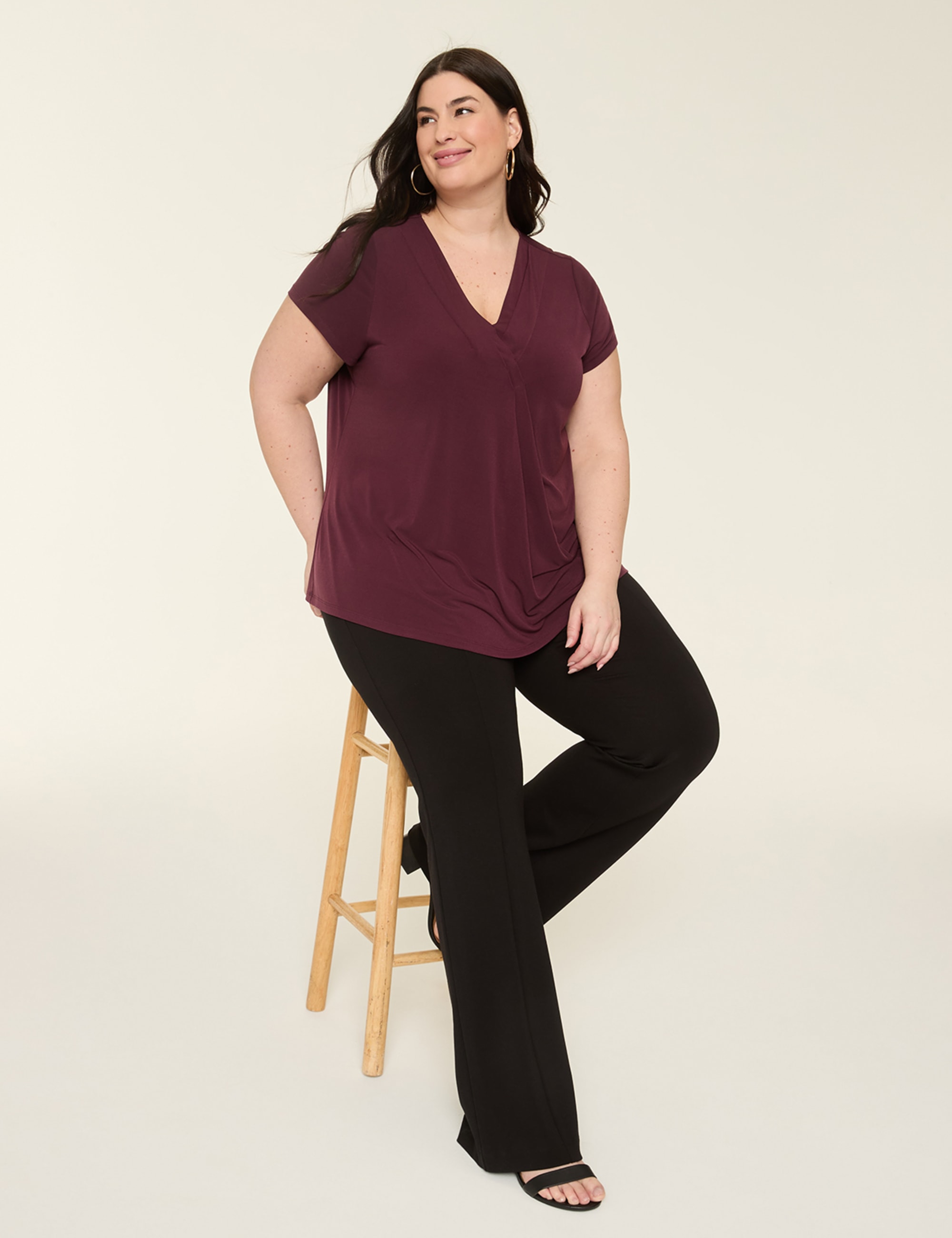 Cap-Sleeve Pleat-Front Top