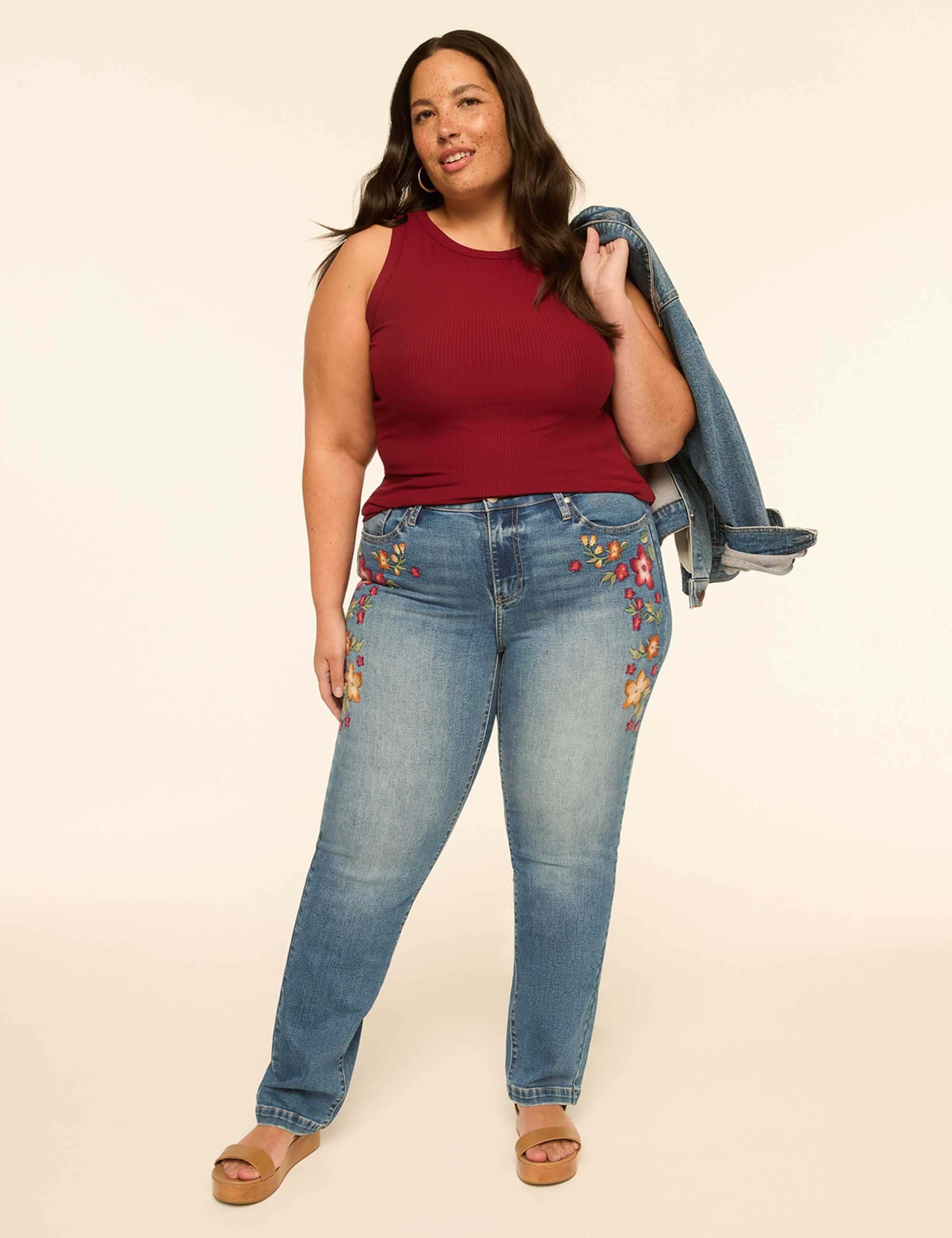 Genius Embroidered Straight Leg Jean