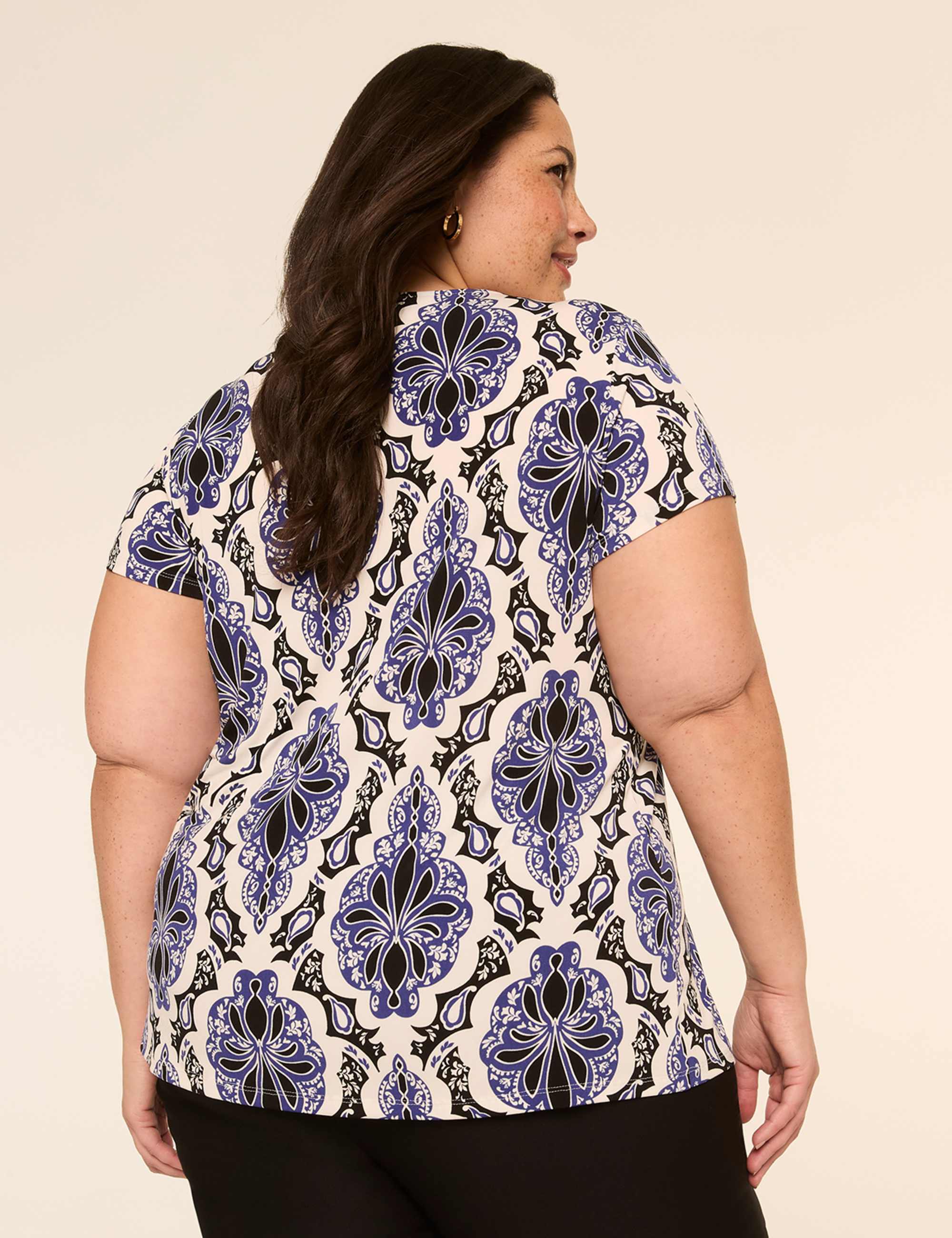 Swing Cap-Sleeve Pleat-Front Top