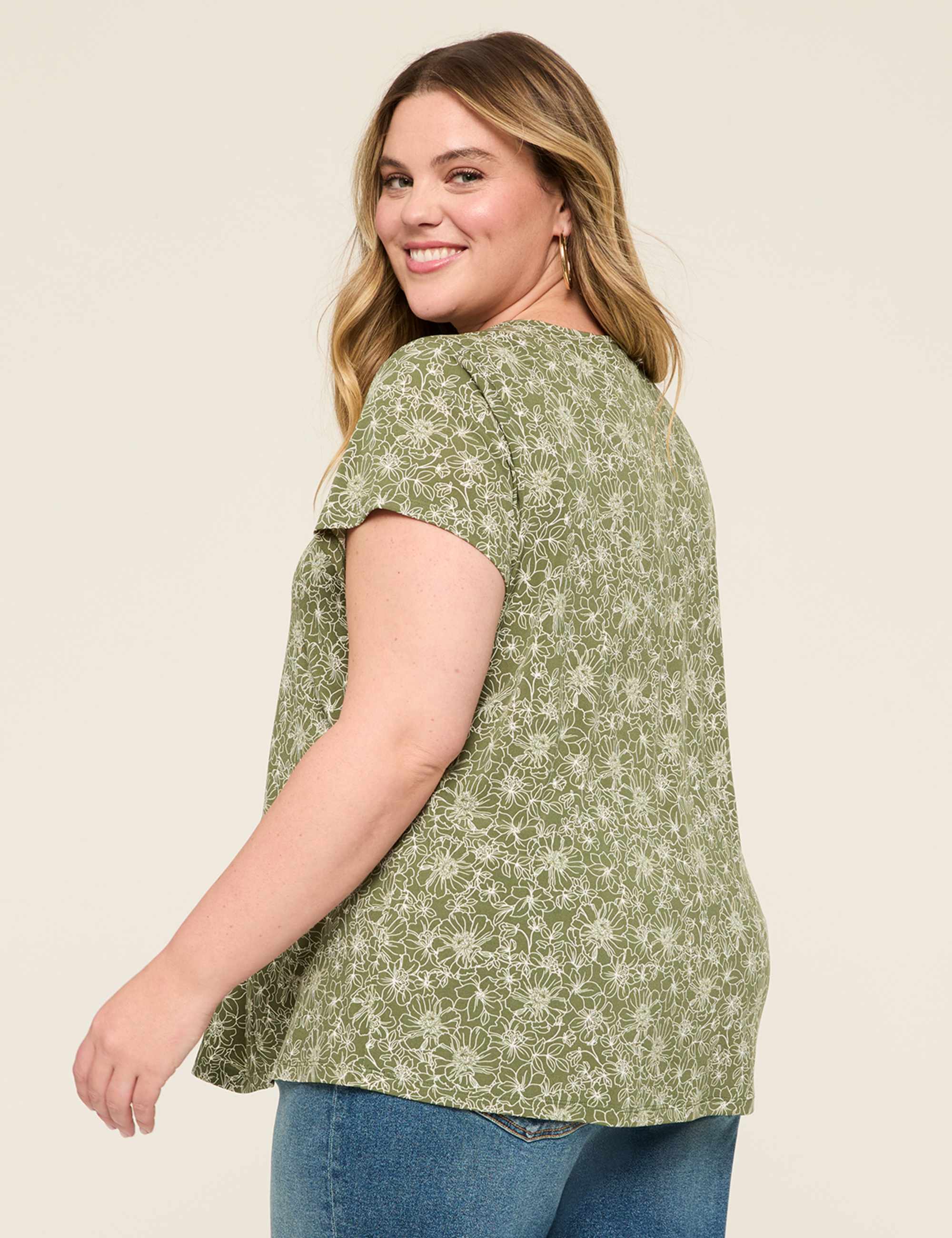Cap-Sleeve Pleat-Front Top
