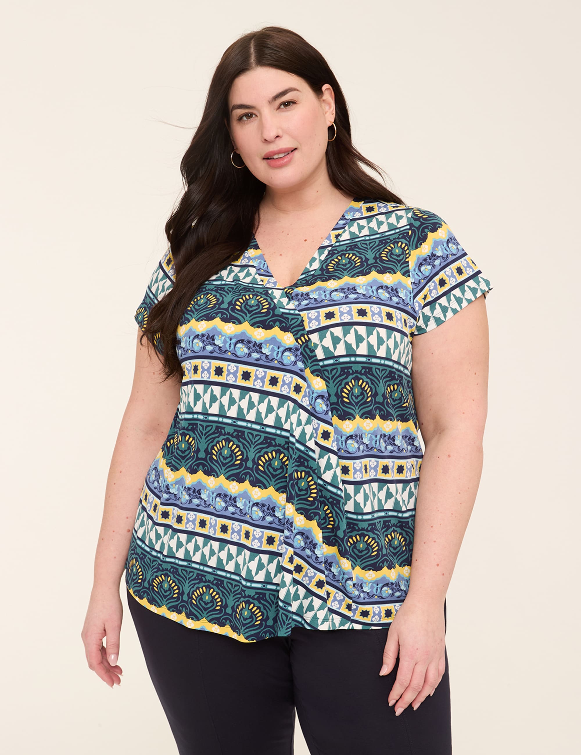 Cap-Sleeve Pleat-Front Top