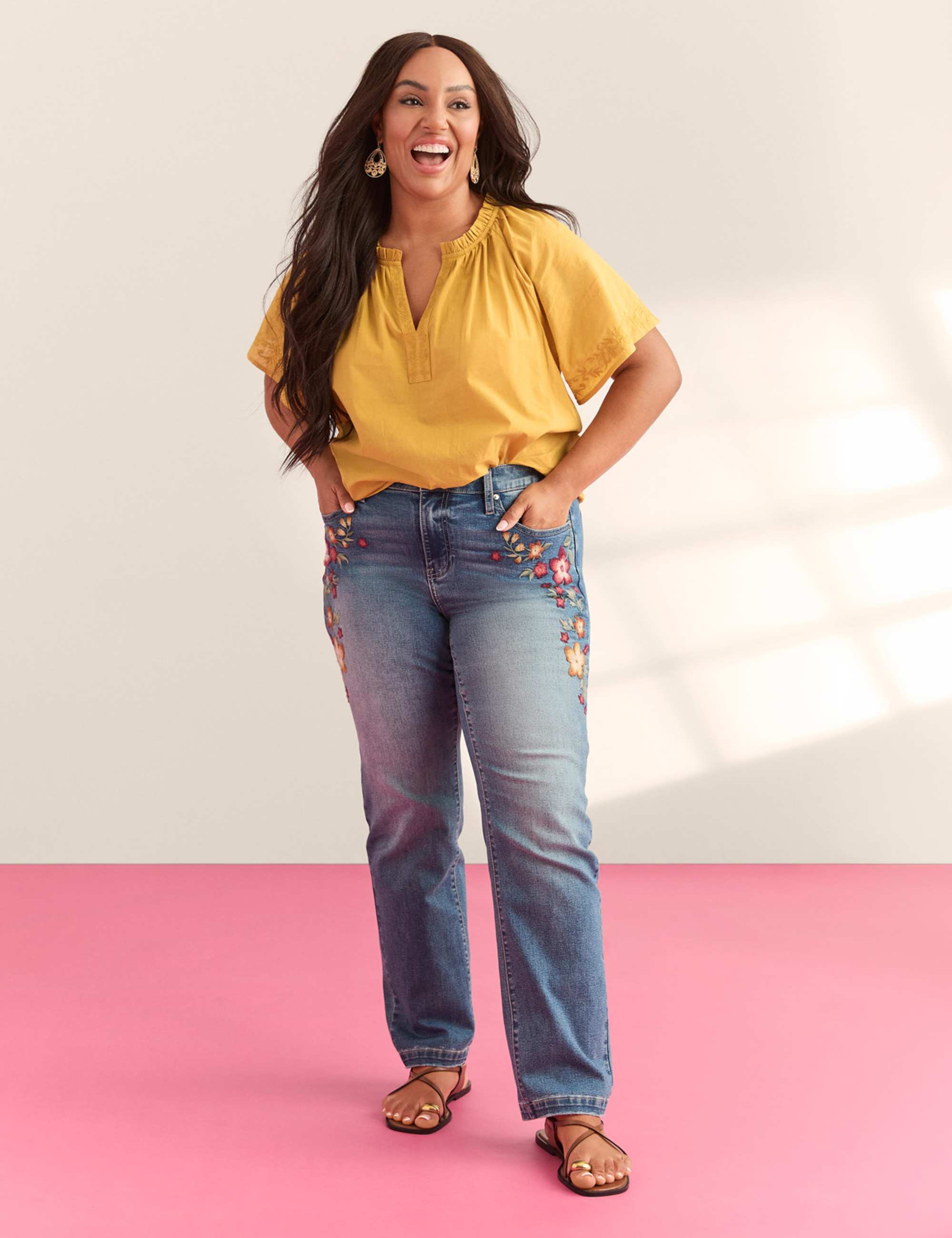 Genius Embroidered Straight Leg Jean