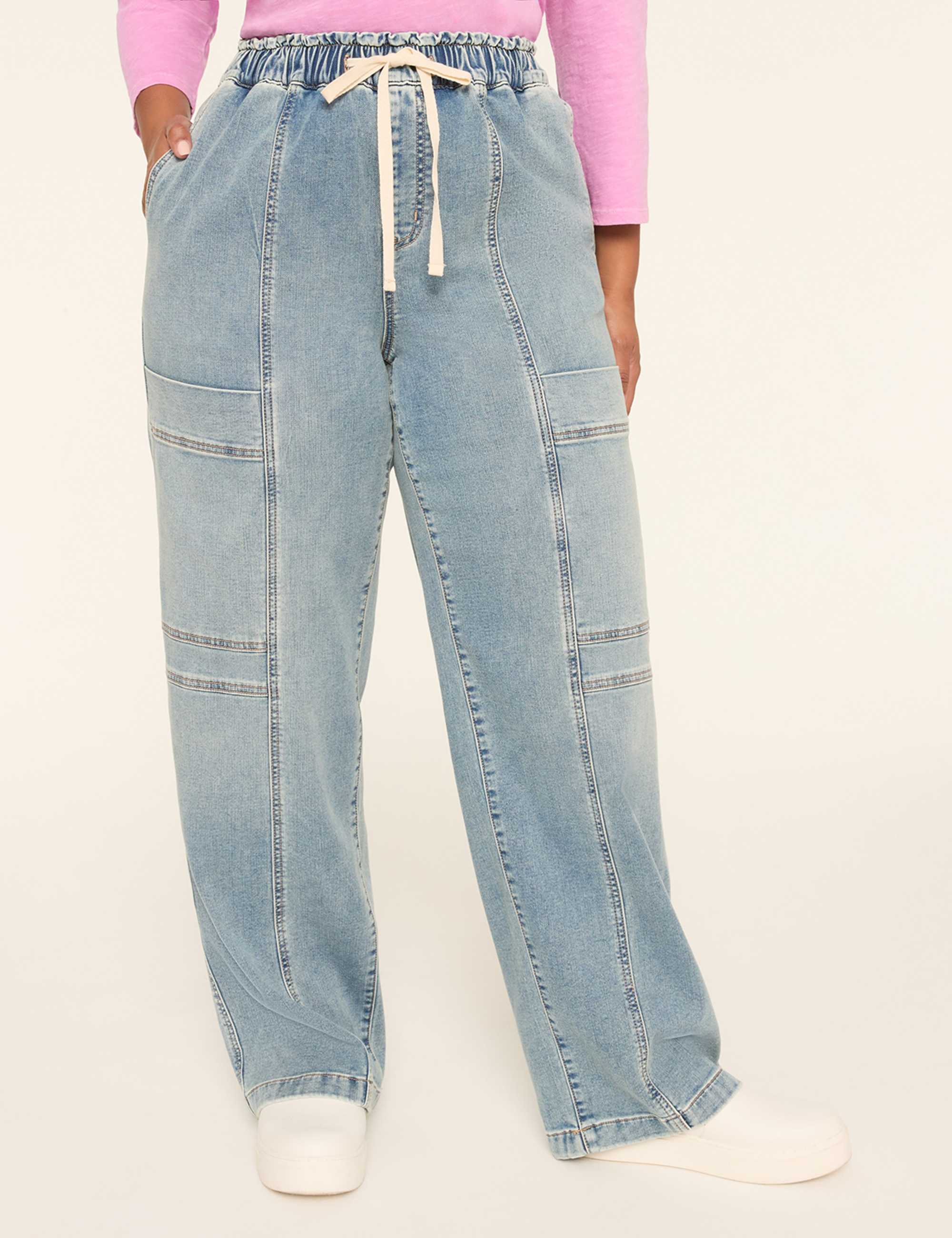 Cloud Knit Pull-On High-Rise Relaxed Straight Cargo Jean
