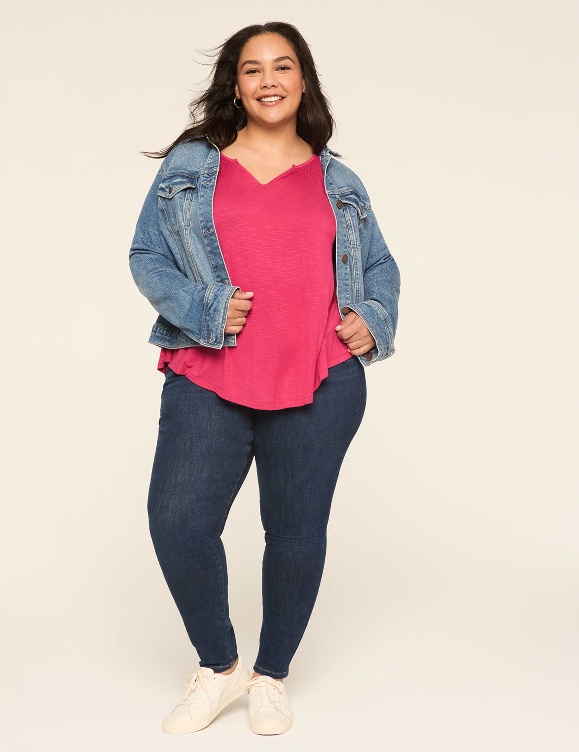 Swing 3/4-Sleeve Notch-Neck Top