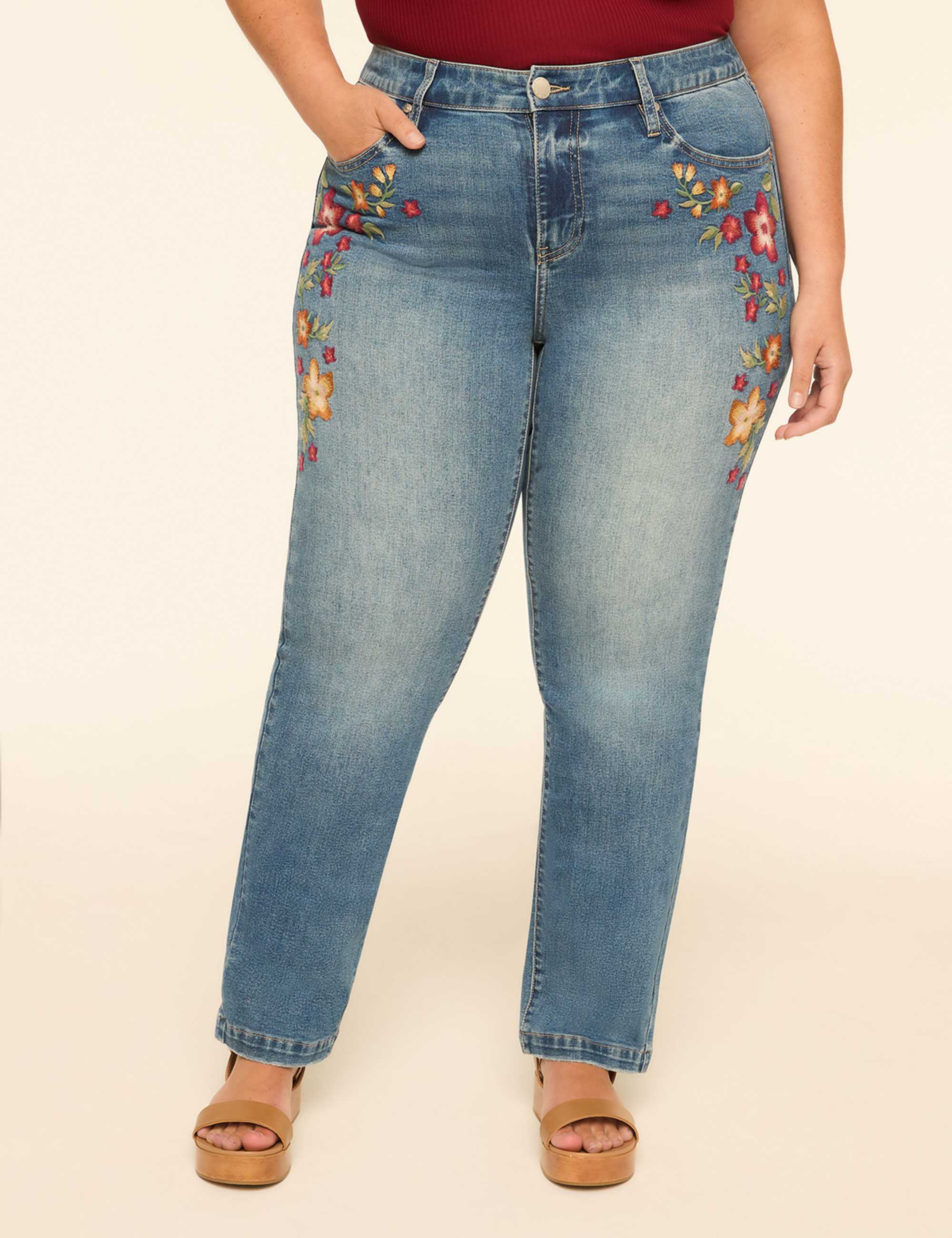 Genius Embroidered Straight Leg Jean