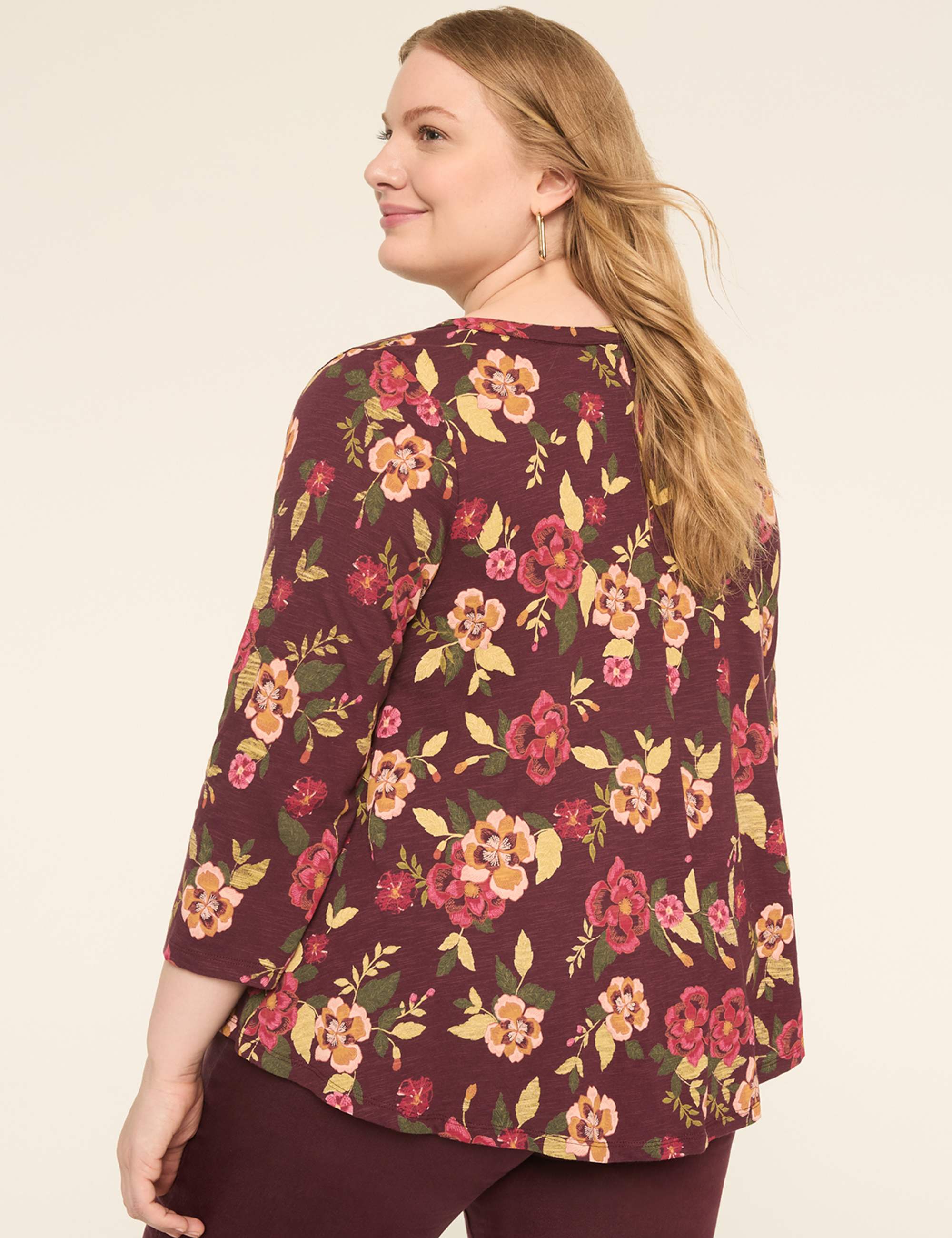 3/4-Sleeve Notch-Neck Top