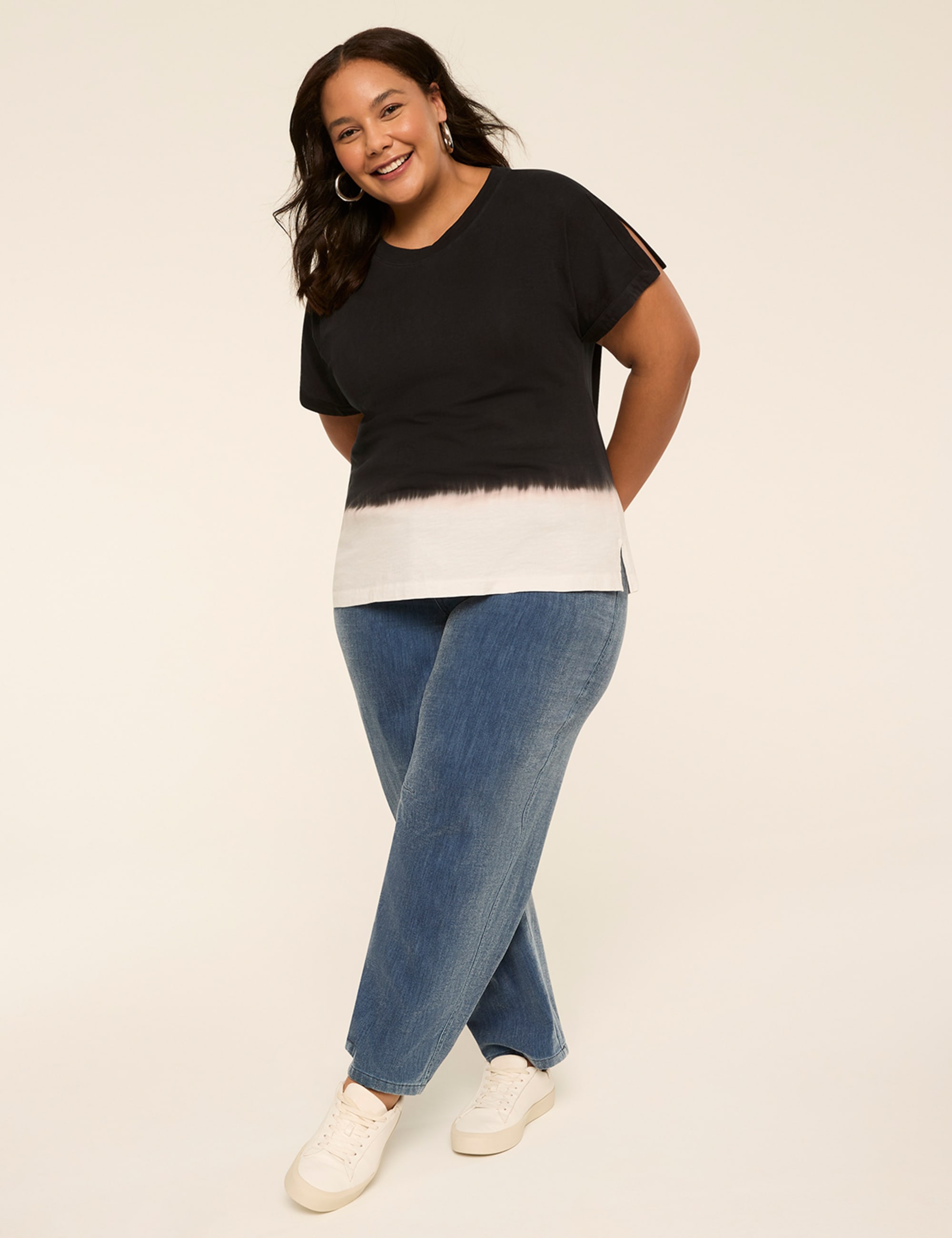 Cutaway-Sleeve Crew-Neck Top