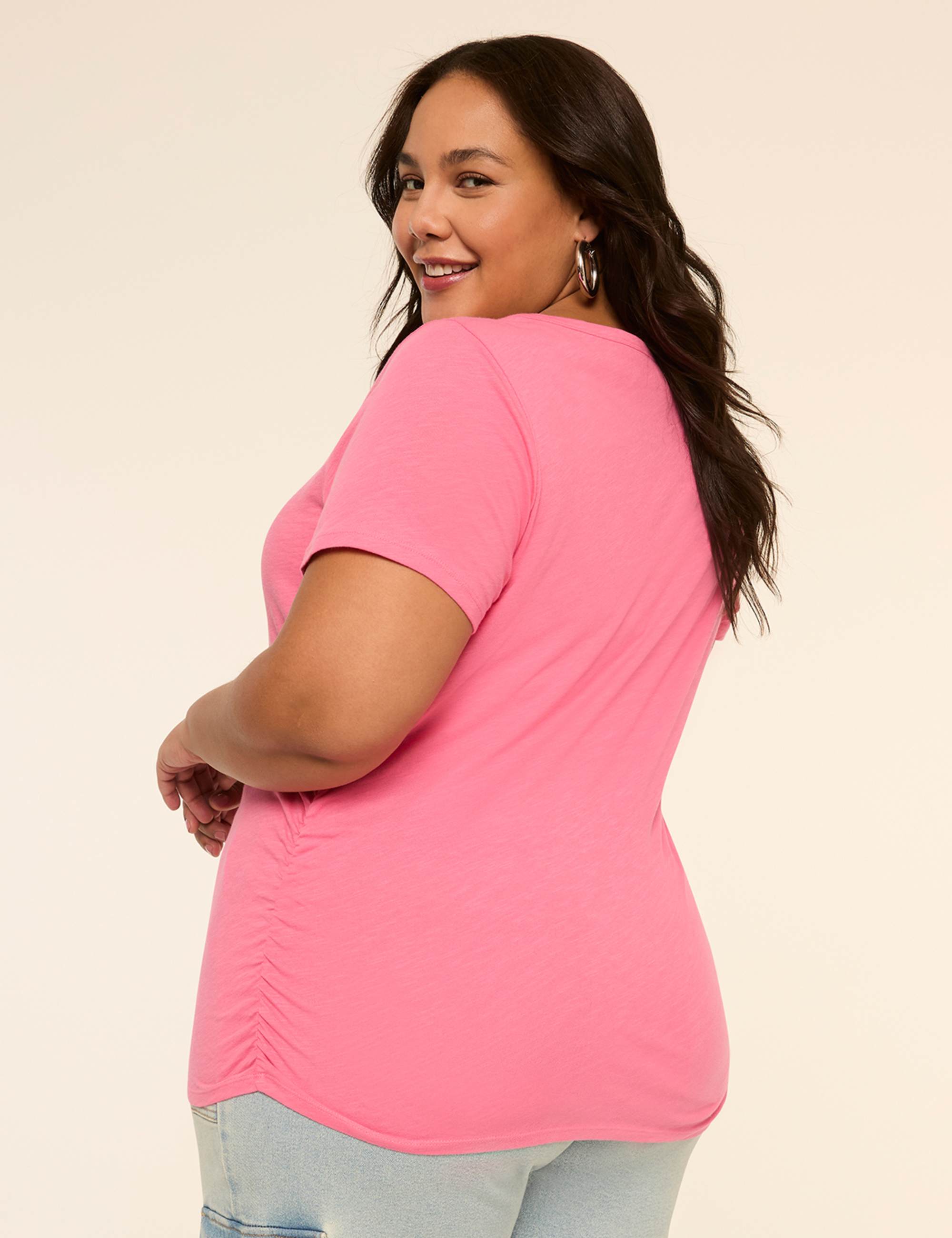 Short-Sleeve V-Neck Side-Ruched Tee