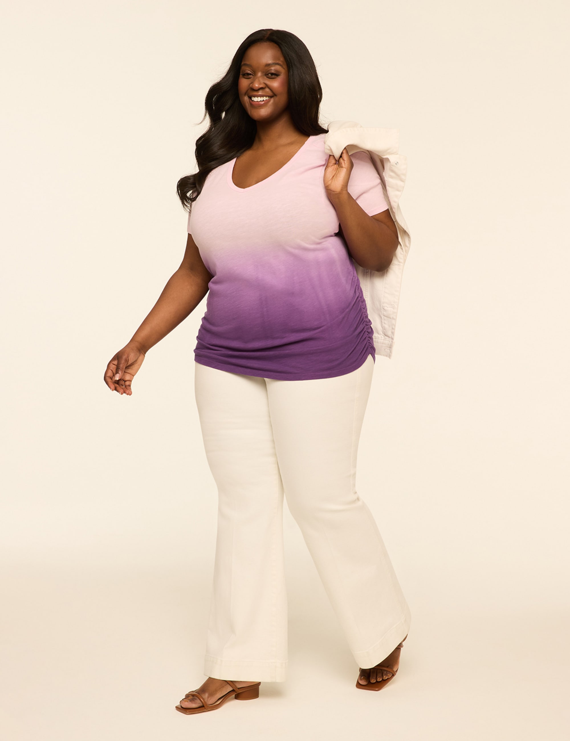 Short-Sleeve V-Neck Side-Ruched Tee