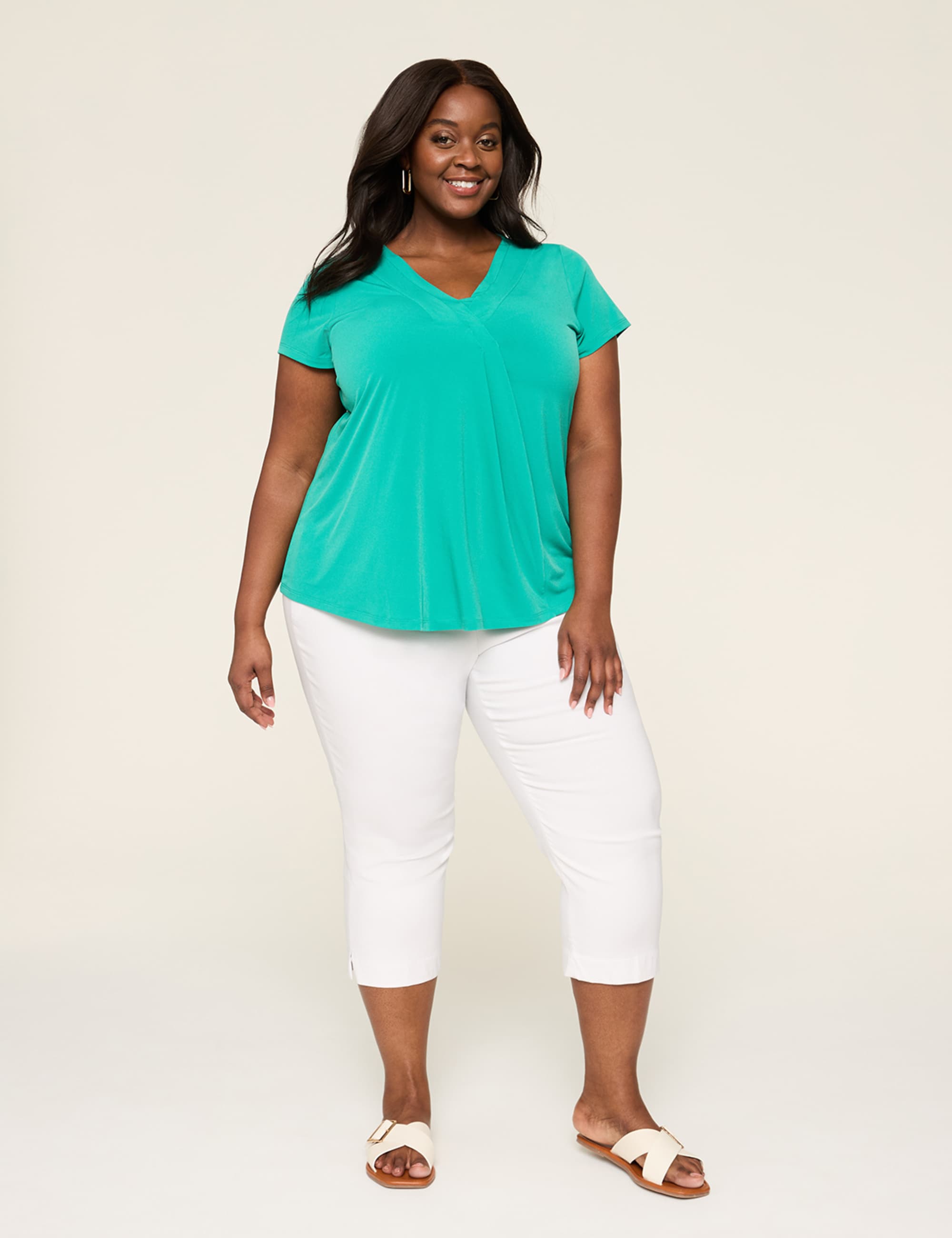 Cap-Sleeve Pleat-Front Top