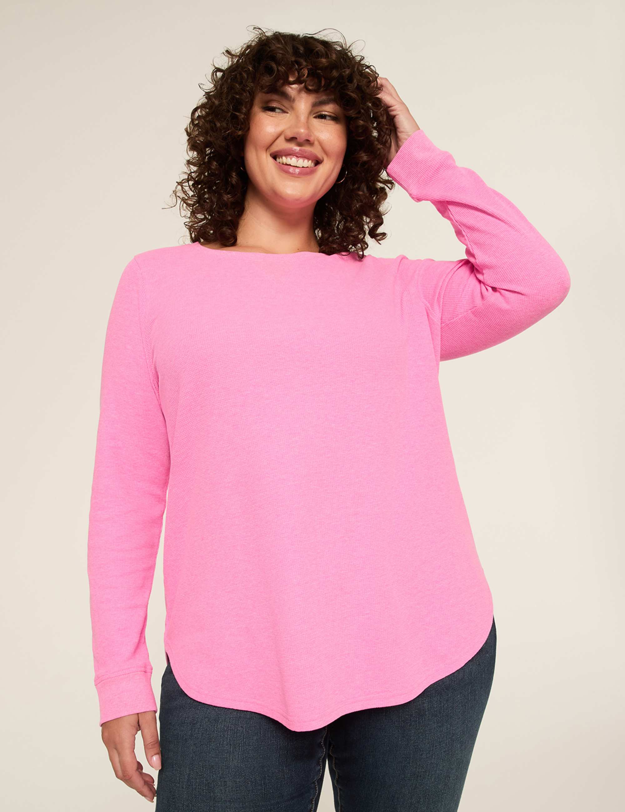 Waffle Knit Curved-Hem Tee