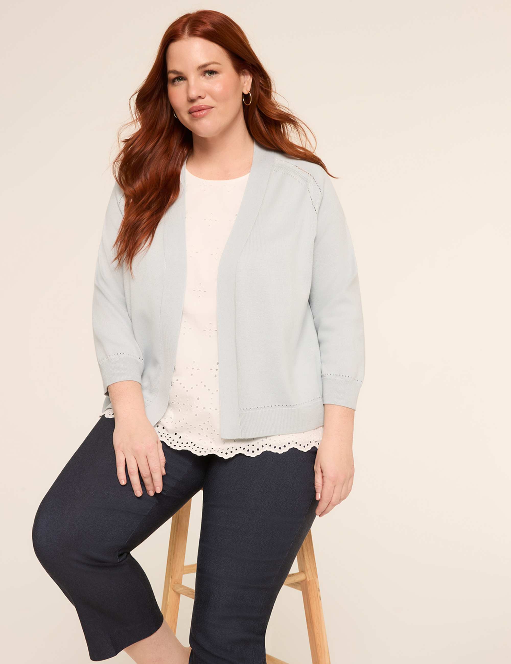 3/4-Sleeve Open-Front Shrug
