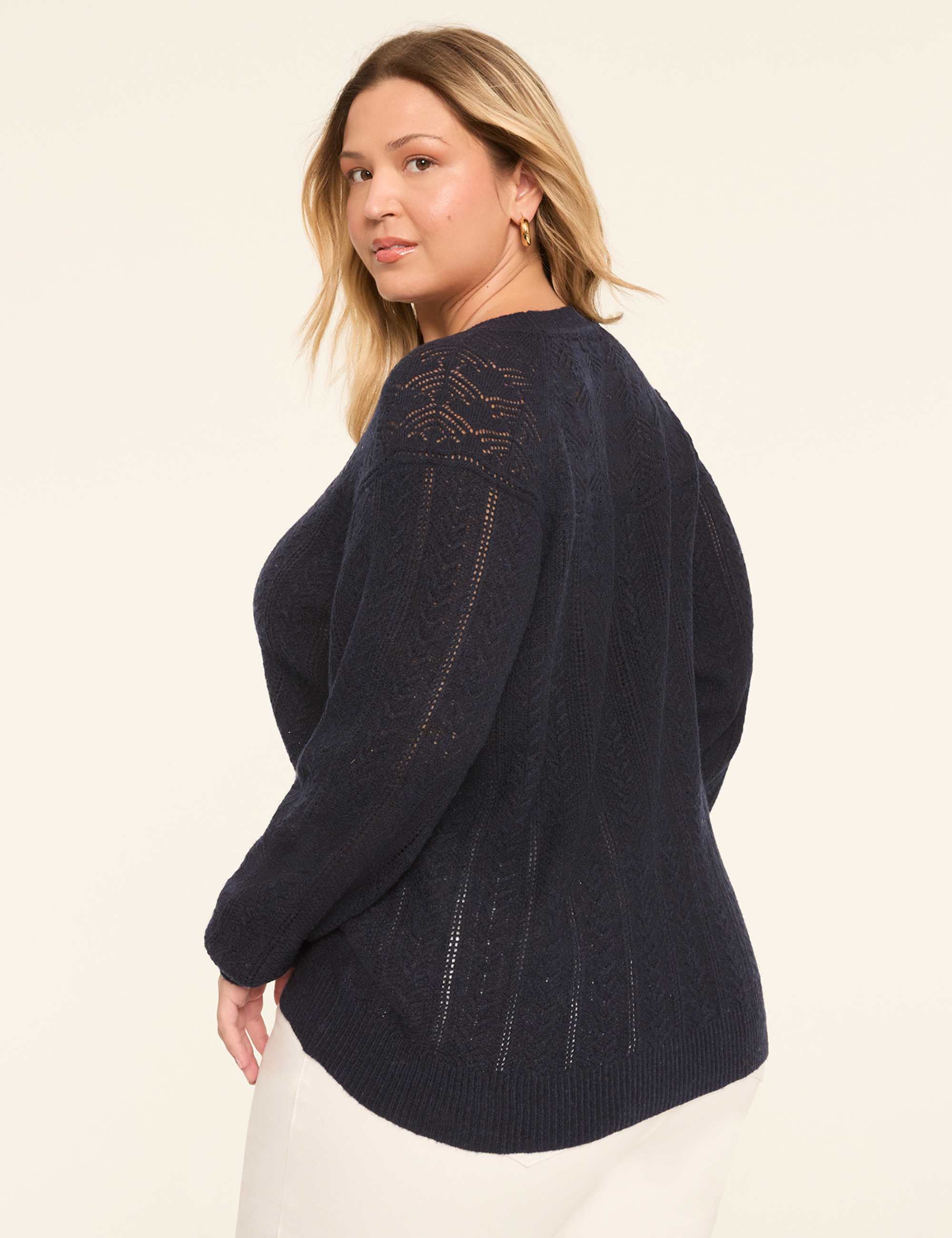 Pointelle Crew-Neck Pullover Sweater