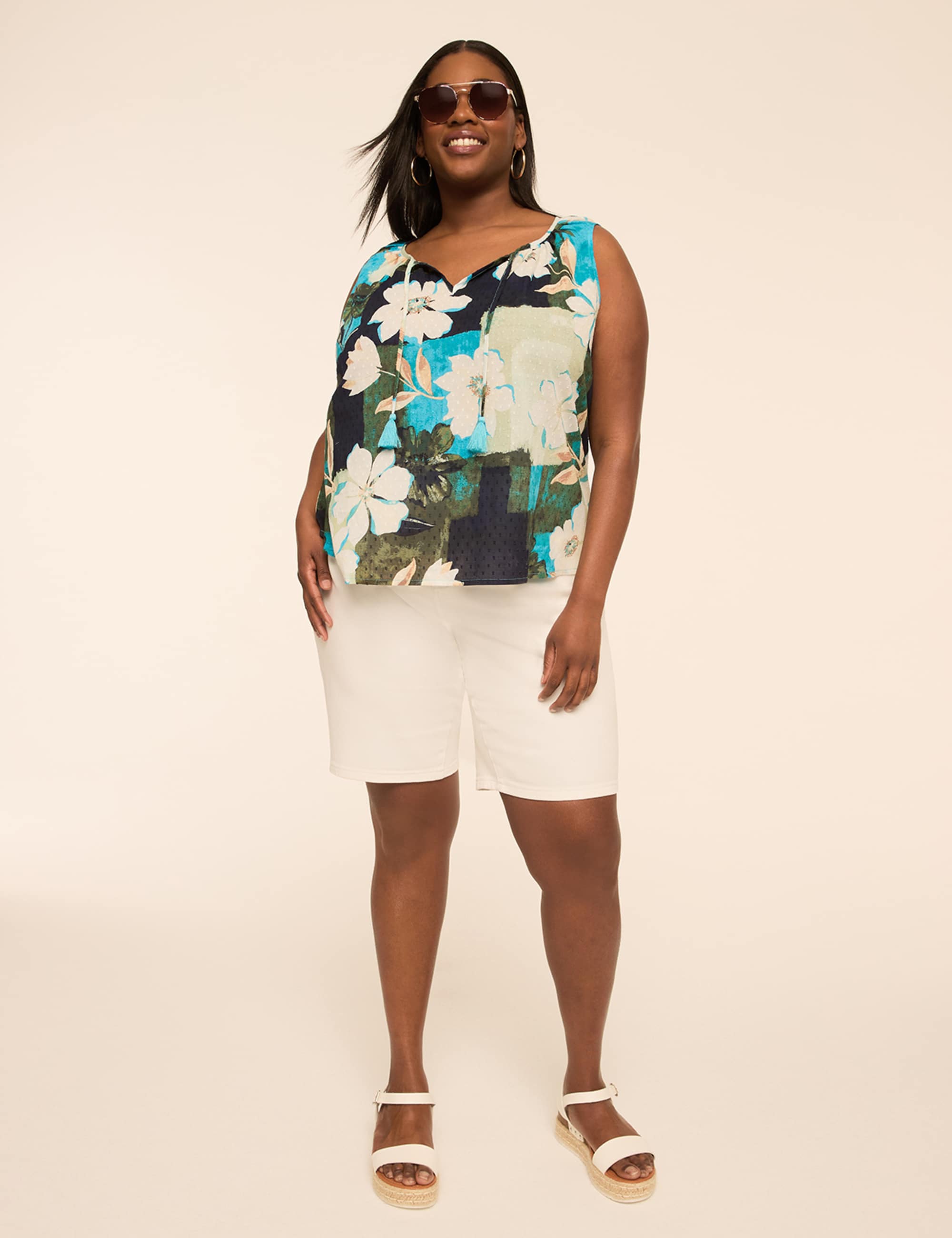 Sleeveless Tie-Neck Blouse
