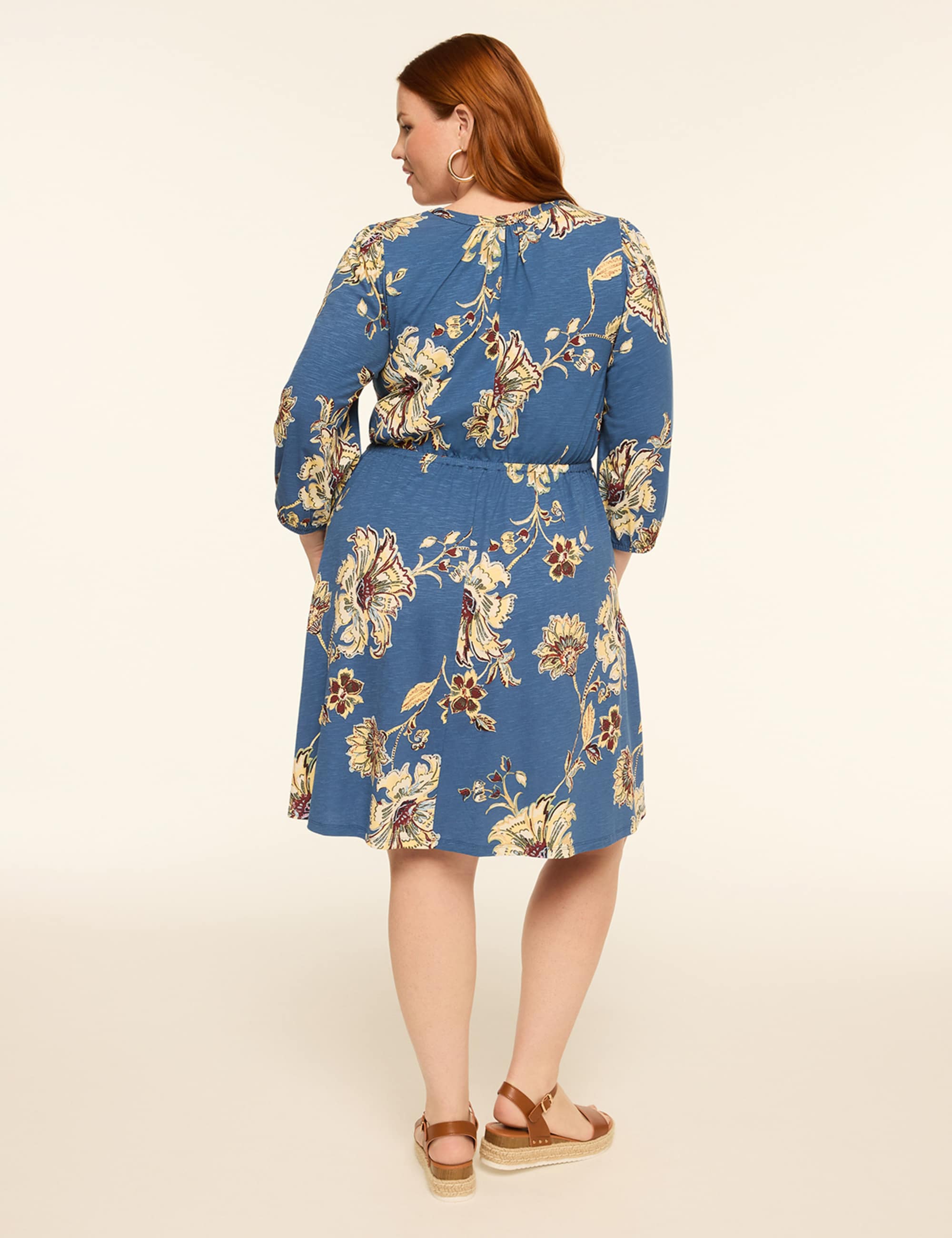 3/4-Sleeve Split-Neck Dress