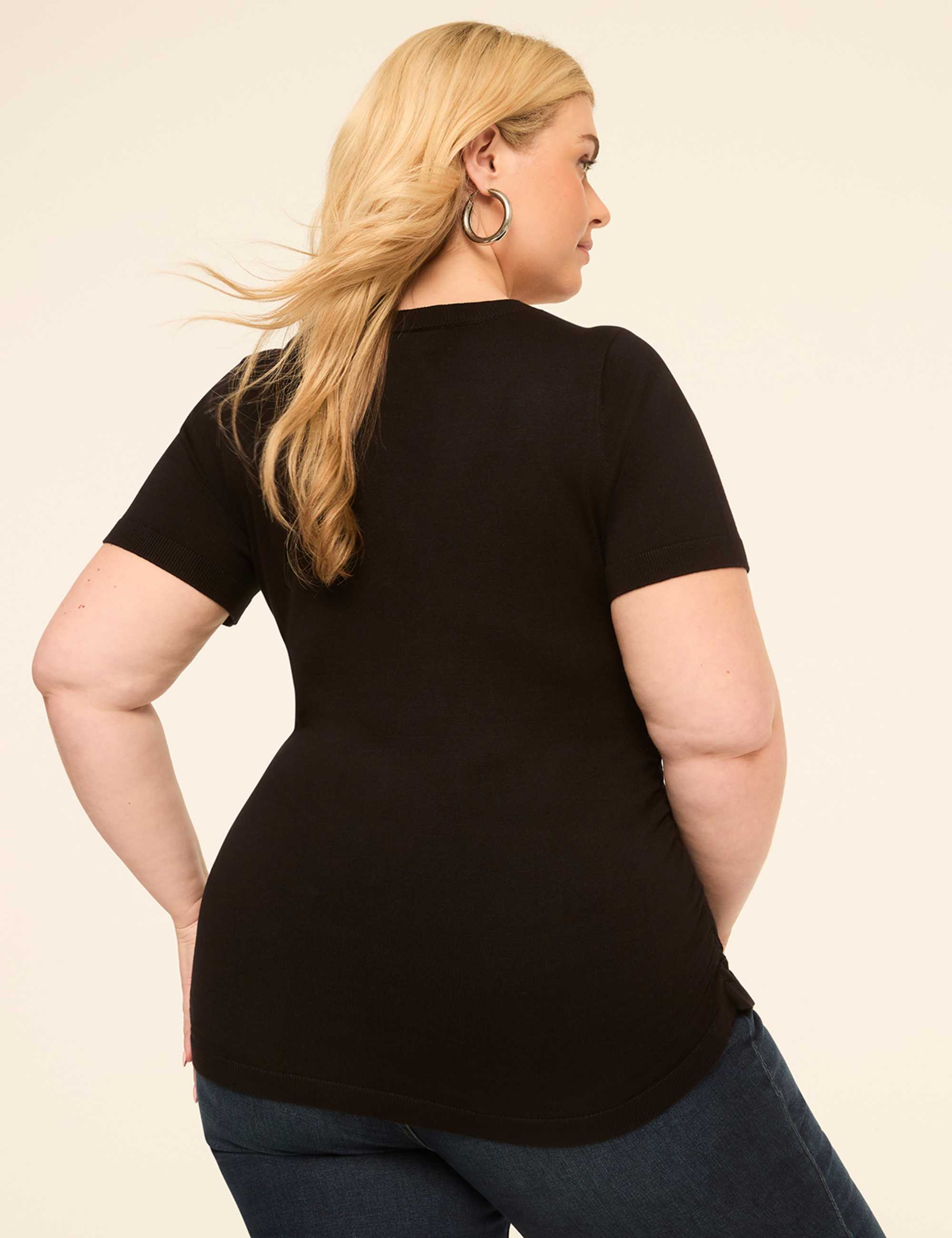 Short-Sleeve V-Neck Pullover Sweater
