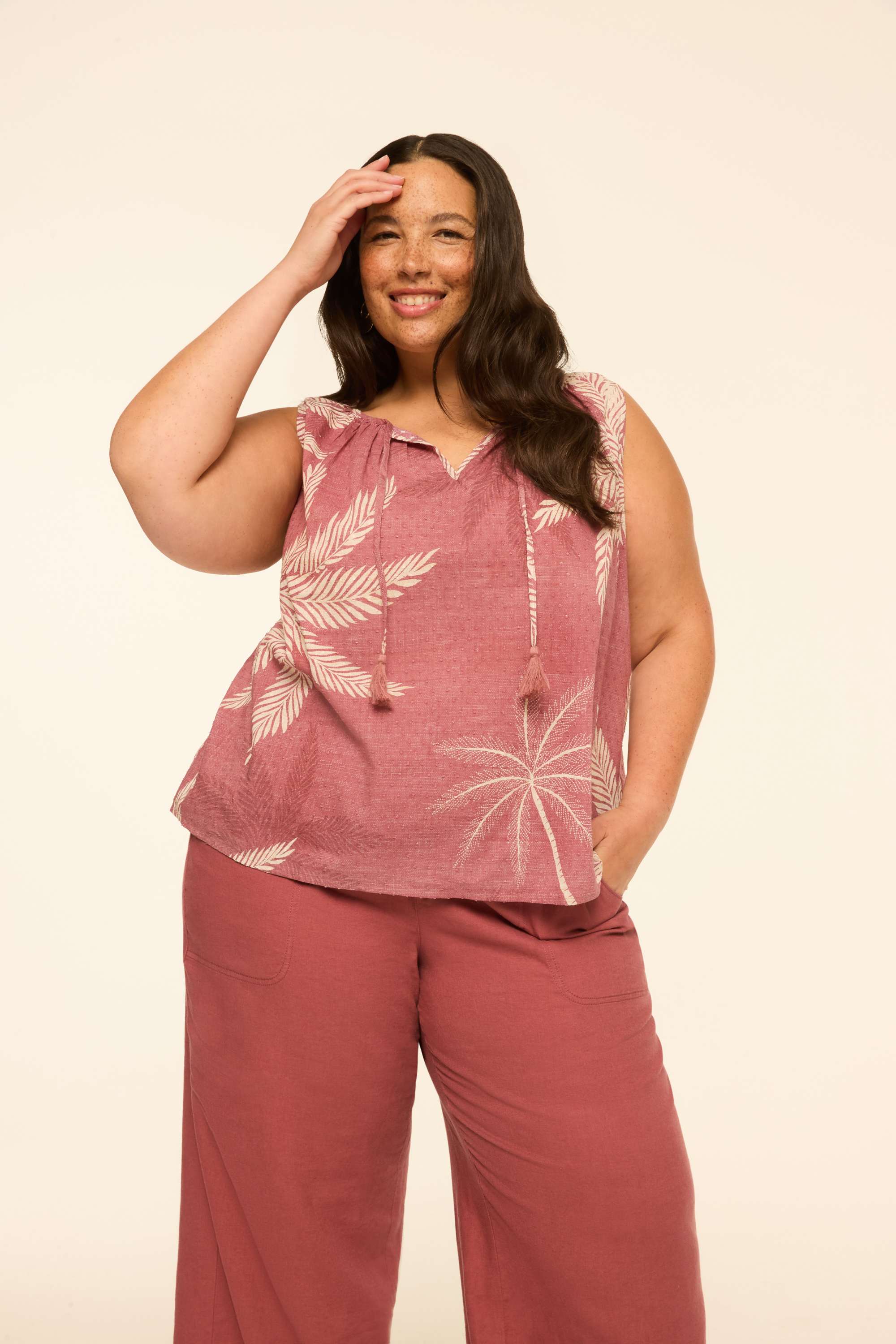 Sleeveless Tie-Neck Blouse