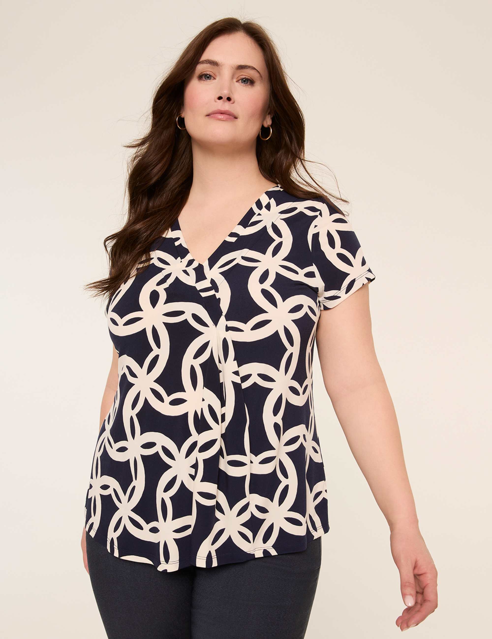 Swing Cap-Sleeve Pleat-Front Top