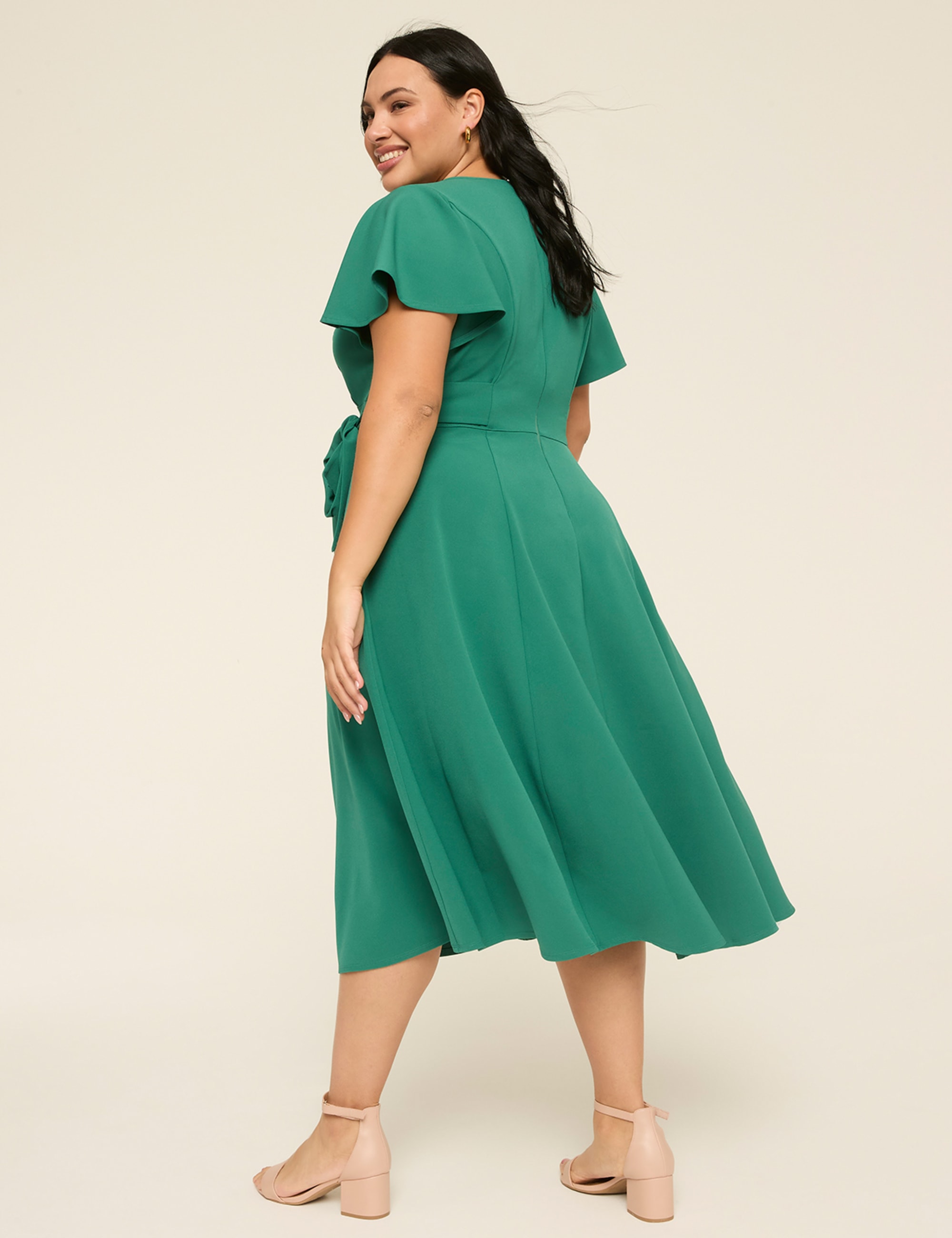 Lena V-Neck Level-Hem Midi Dress