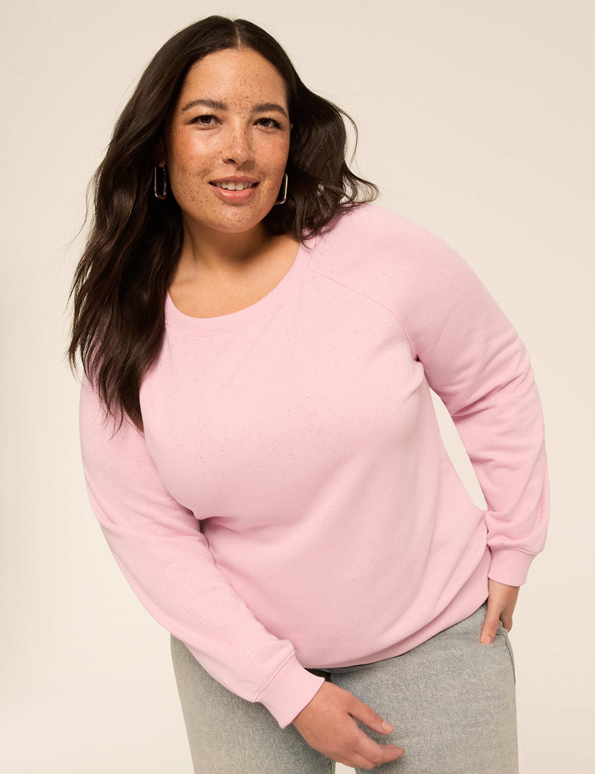 Sparkle Knit Long-Sleeve Crew-Neck Sweatshirt