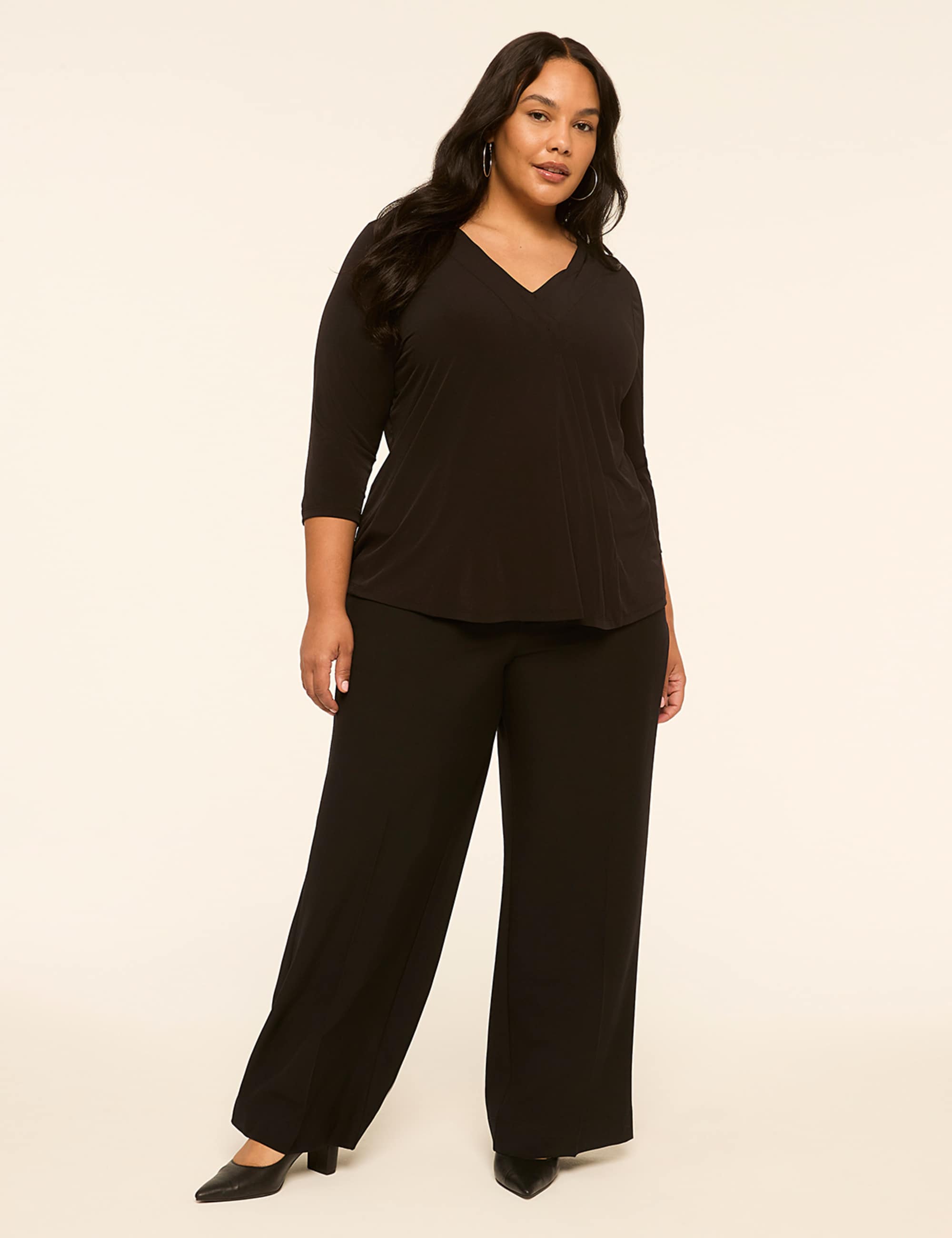 Swing 3/4-Sleeve Pleat-Front Top
