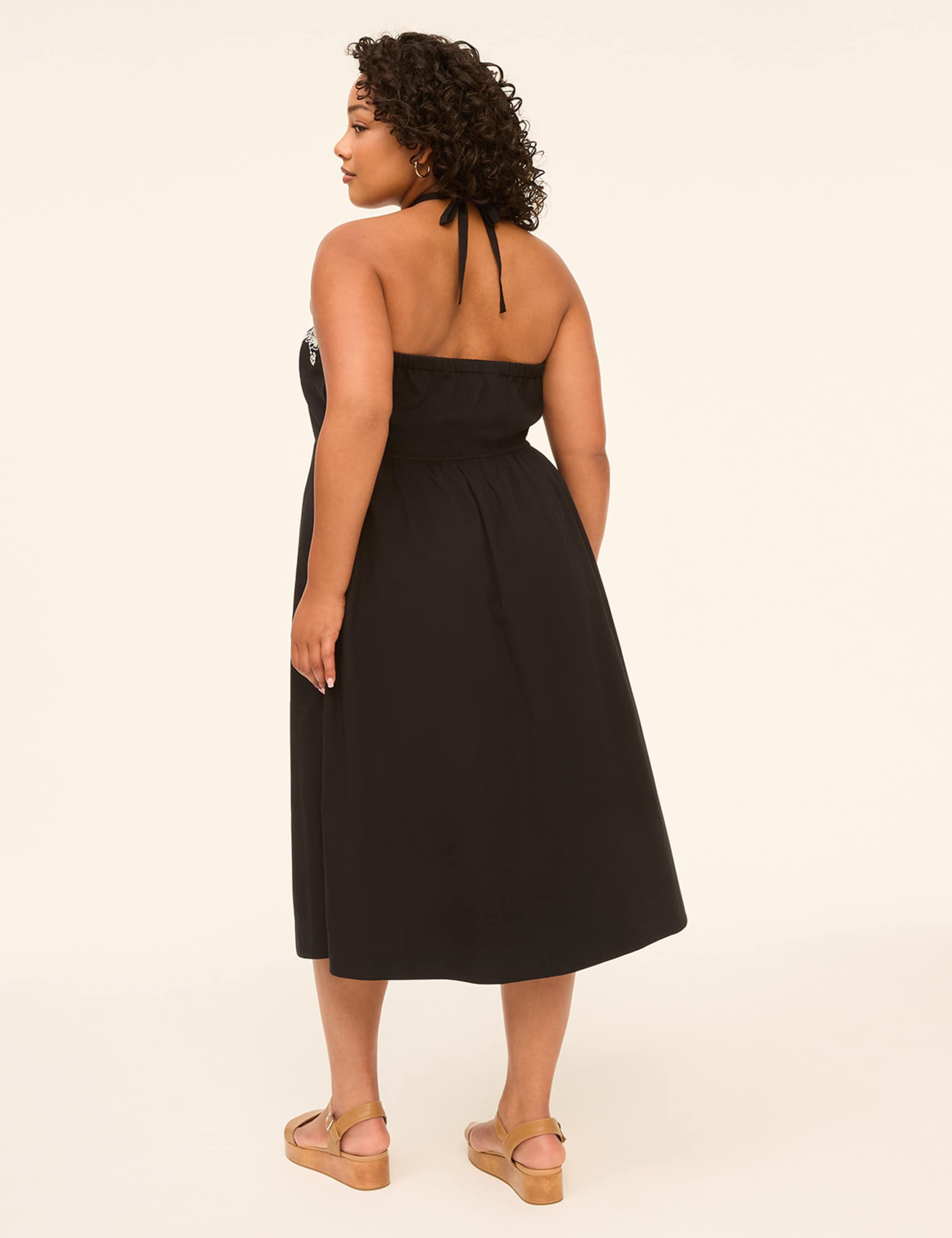 Embroidered Halter-Neck Midi Dress