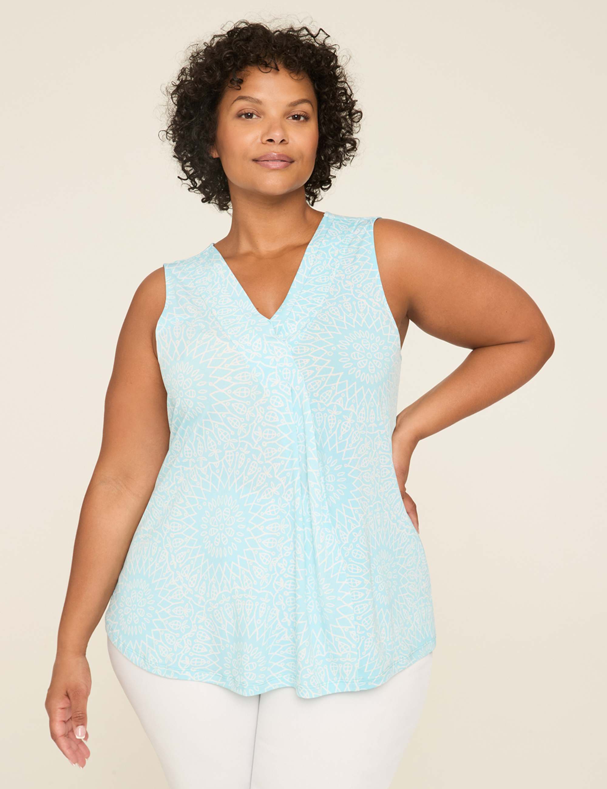Swing Sleeveless Pleat-Front Top