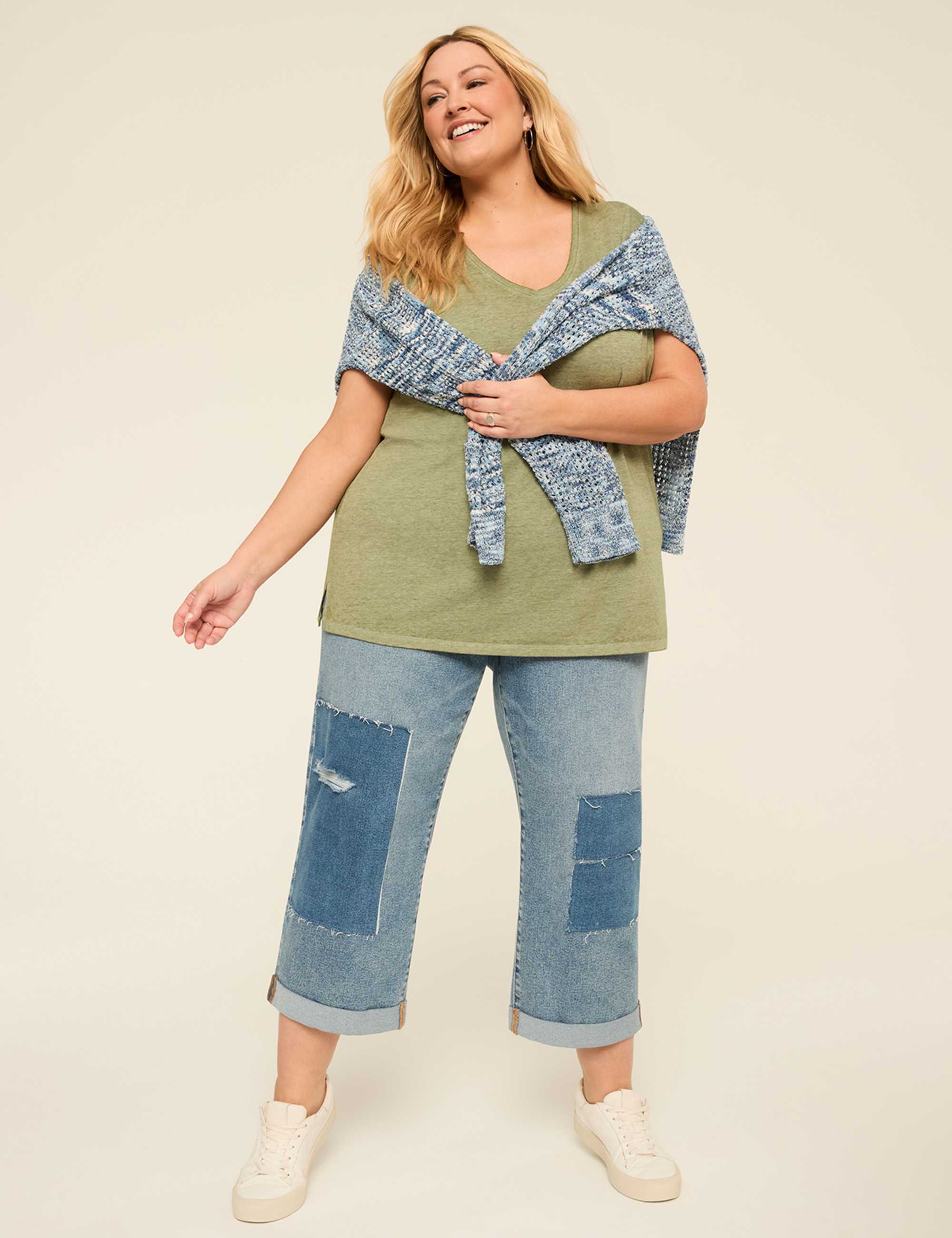 Dolman-Sleeve V-Neck Tee