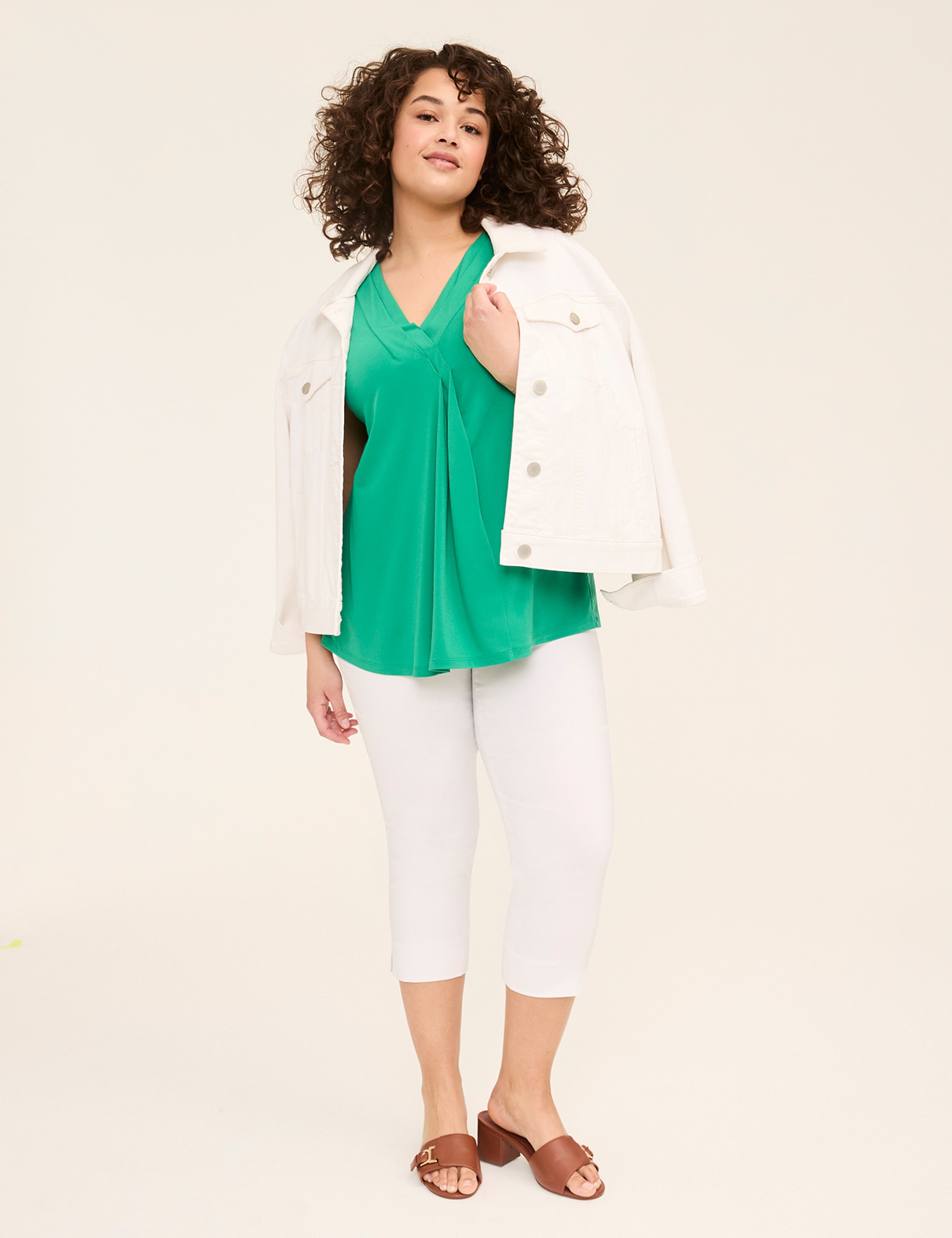 Swing Sleeveless Pleat-Front Top