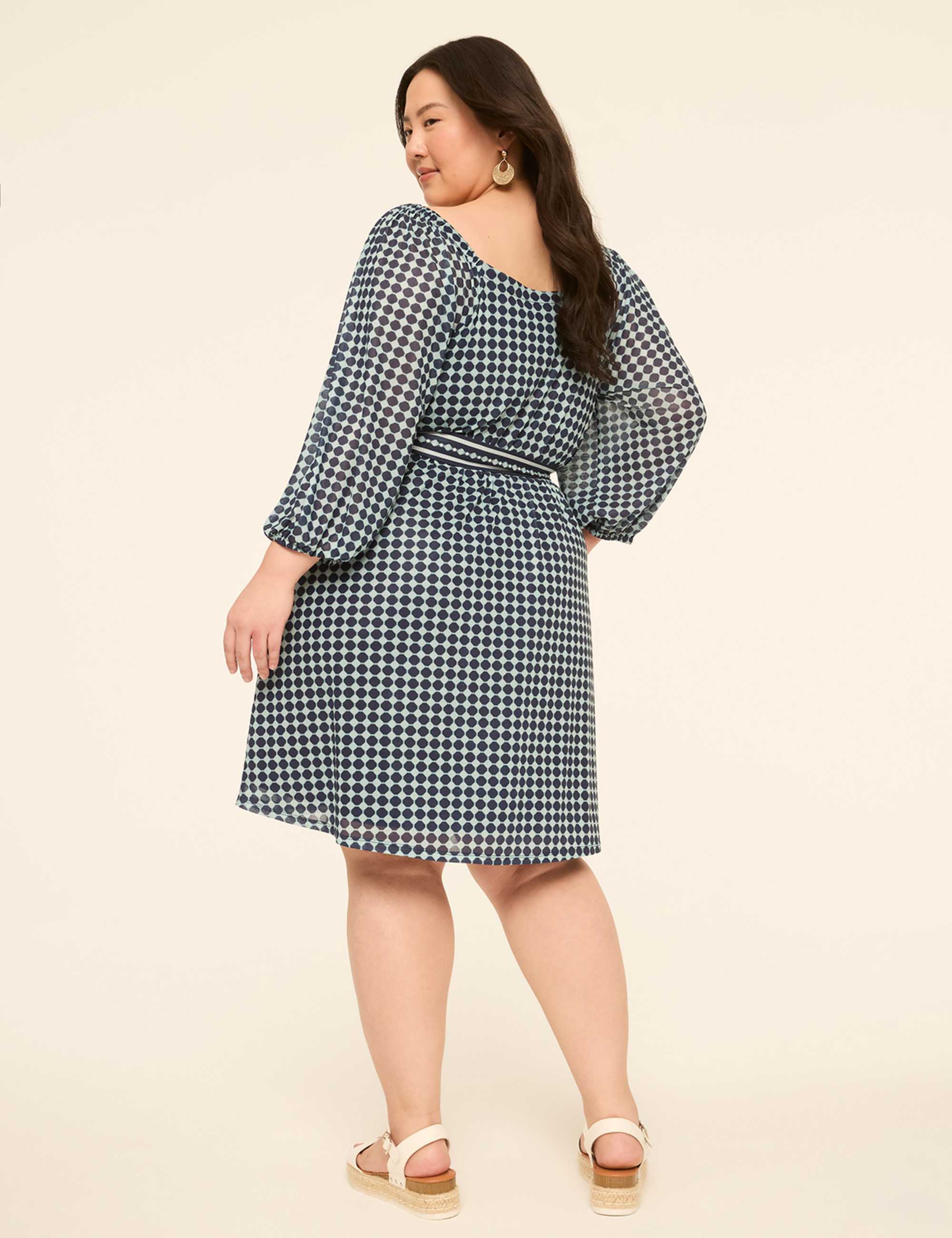 Long-Sleeve Tie-Waist Mesh Short Dress