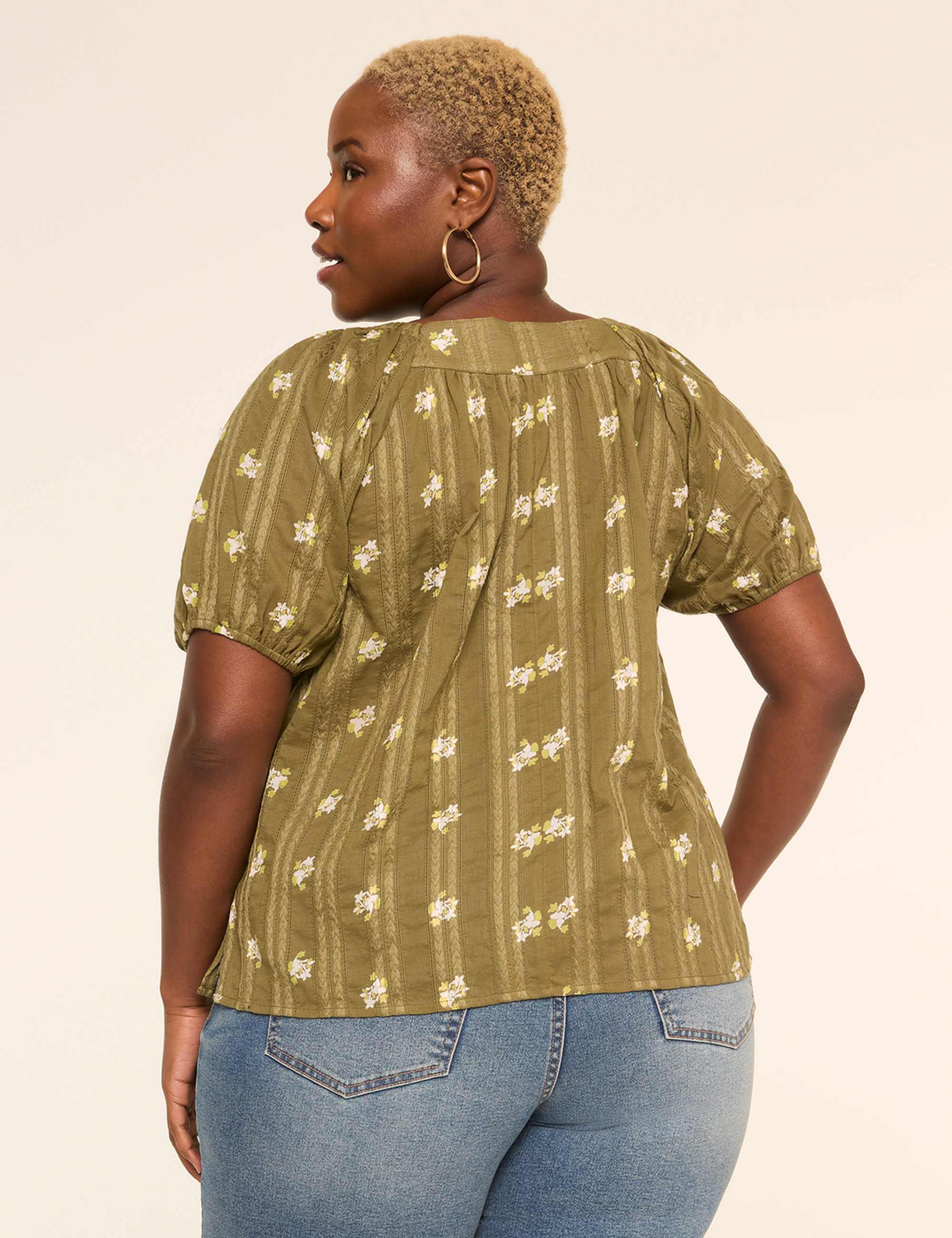 Square-Neck Popover Peasant Blouse