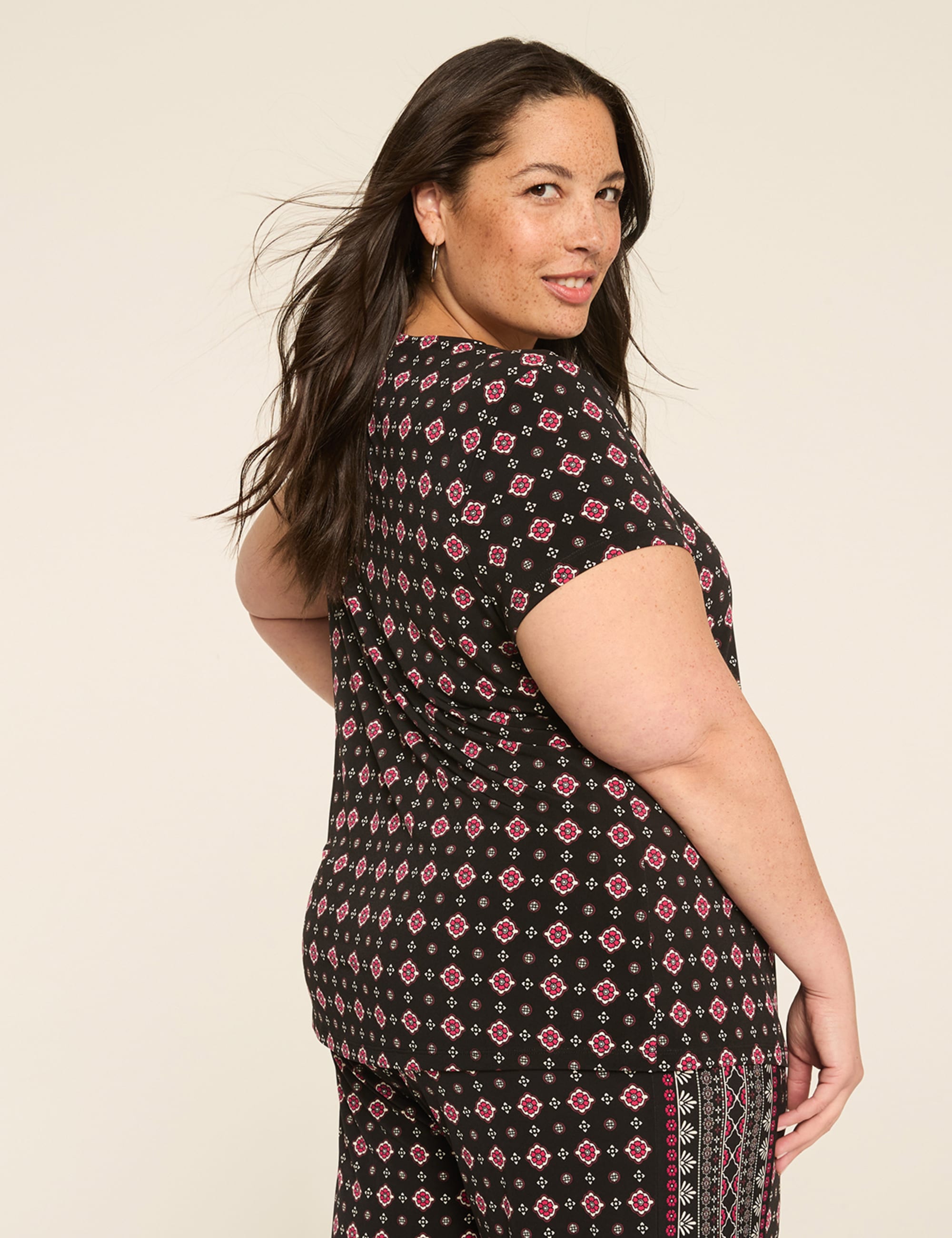 Cap-Sleeve Pleat-Front Top