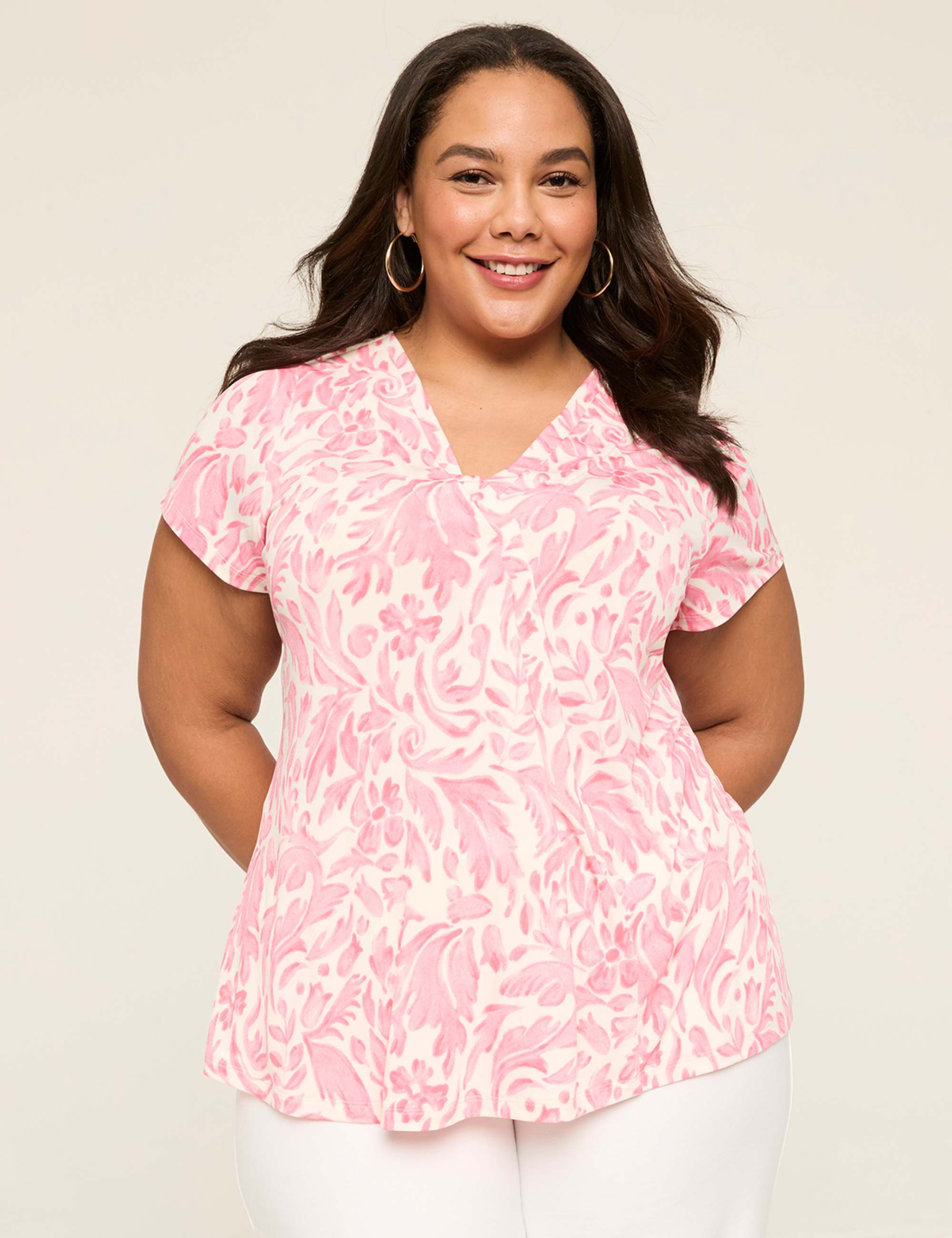 Cap-Sleeve Pleat-Front Top