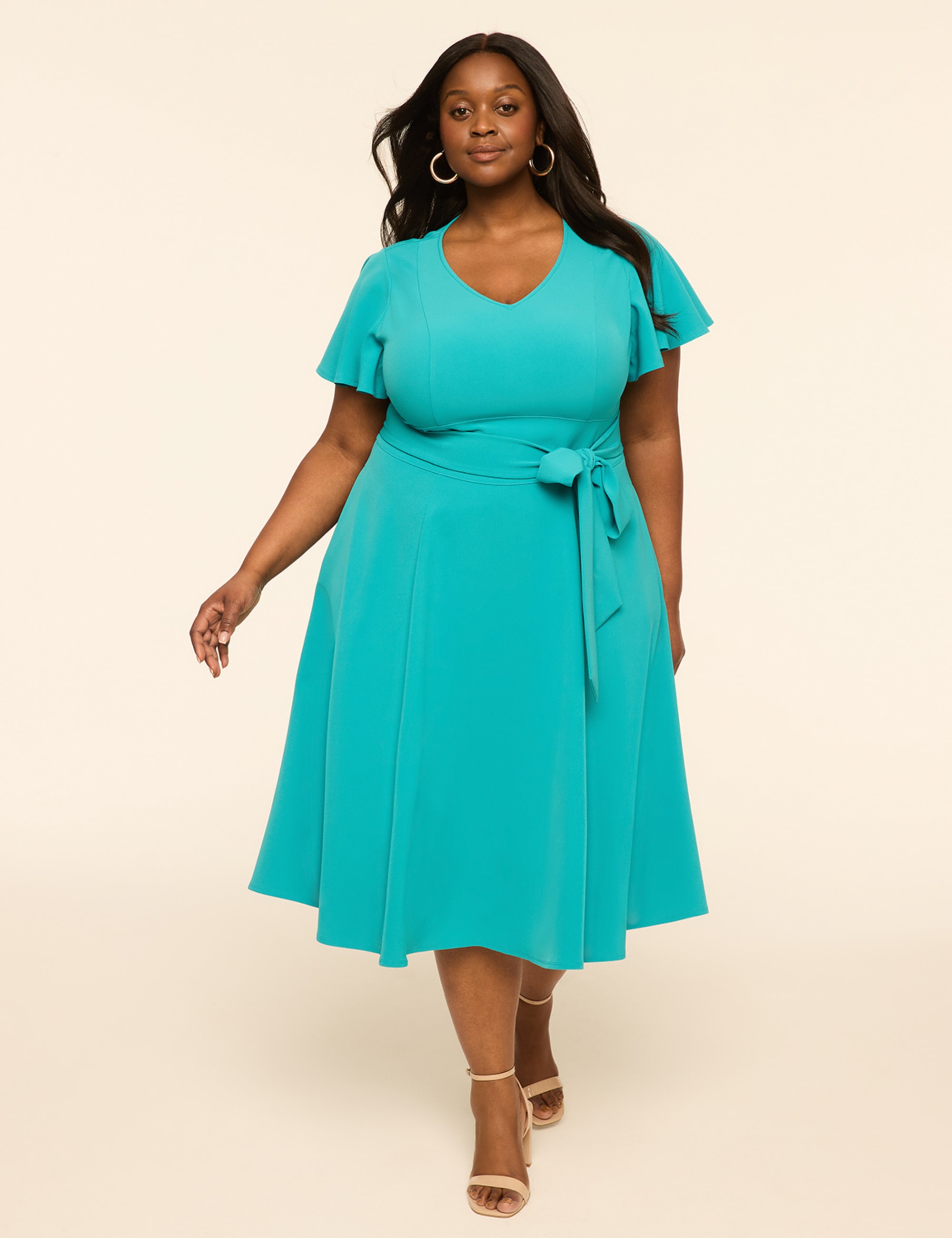 Lena V-Neck Level-Hem Midi Dress
